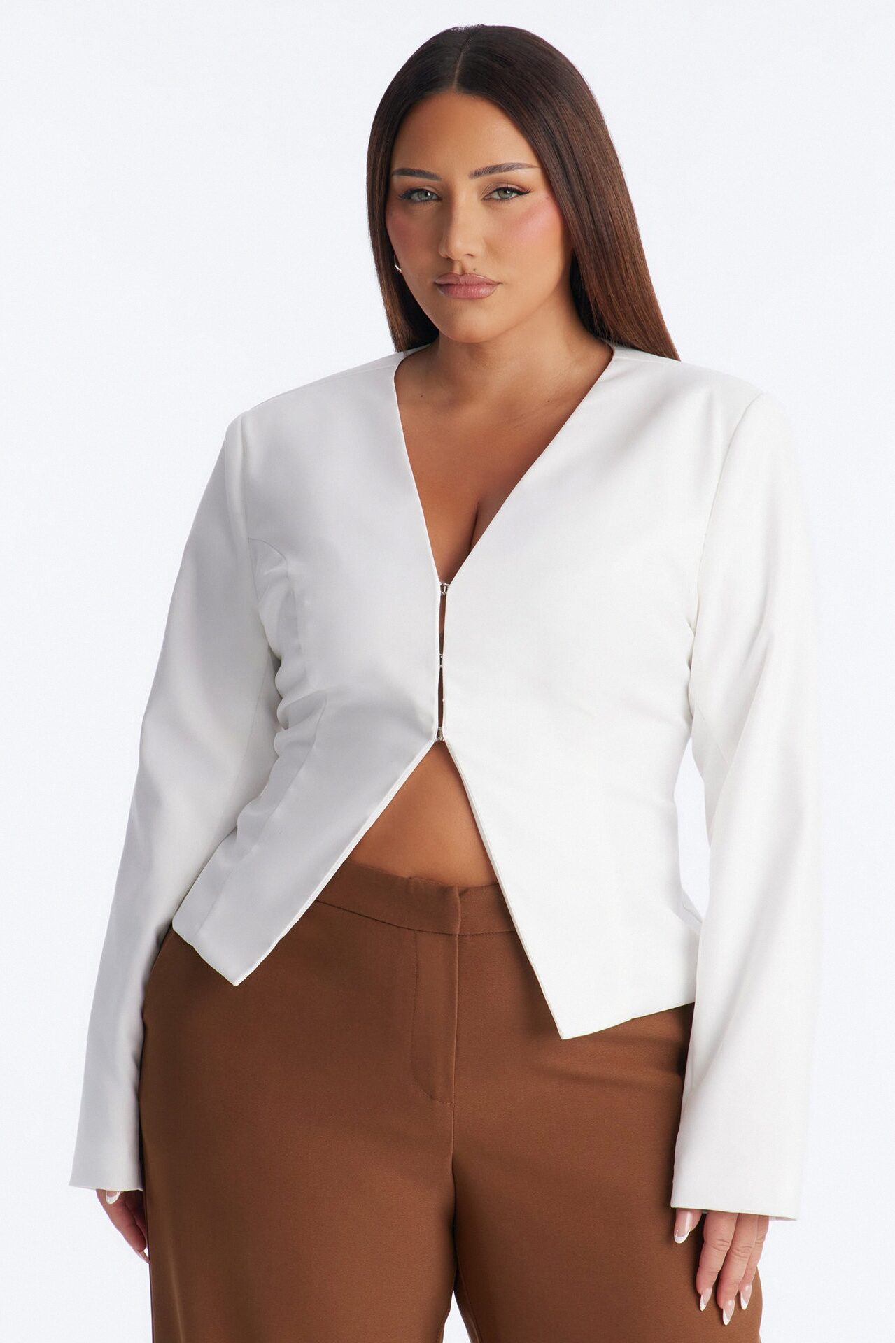 Collarless Cinched Everyday Blazer - Ivory