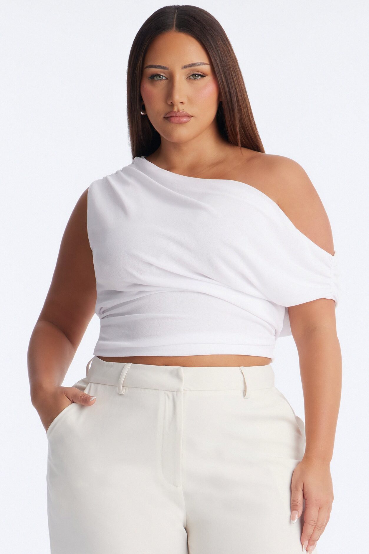 Luna Textured Off Shoulder Short Sleeve Top - White