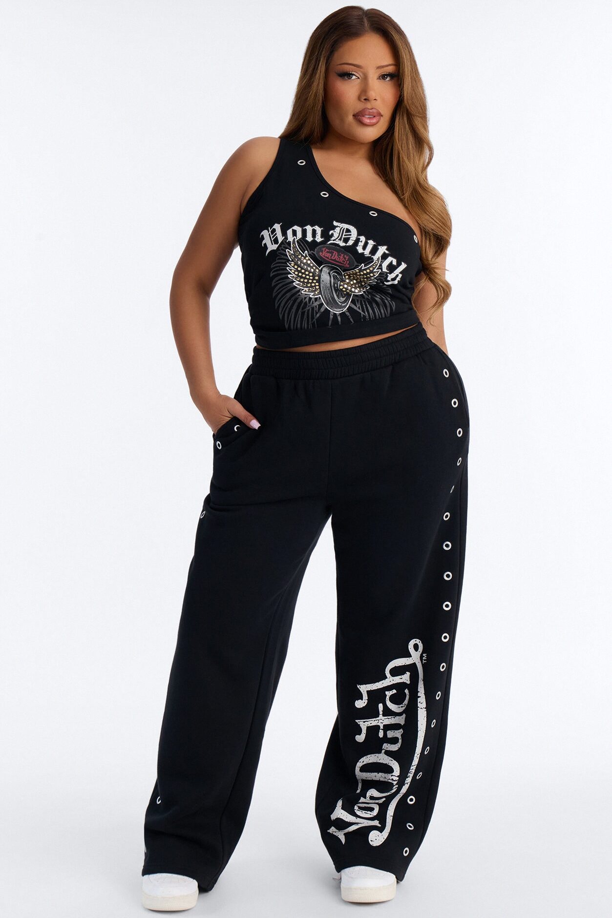 Von Dutch Rocker One Shoulder Tank Top - Black