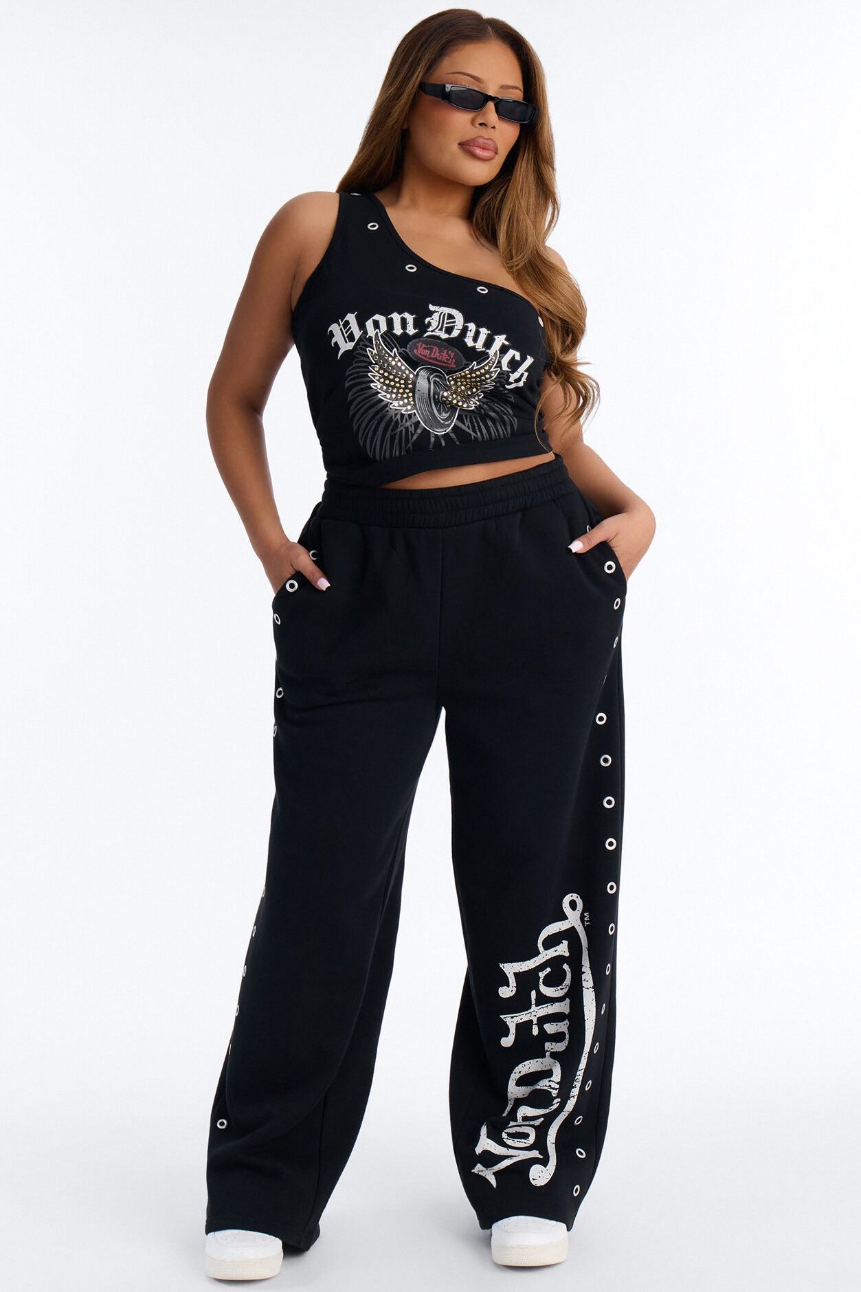 Von Dutch Rocker Wide Leg Grommet Pant - Black