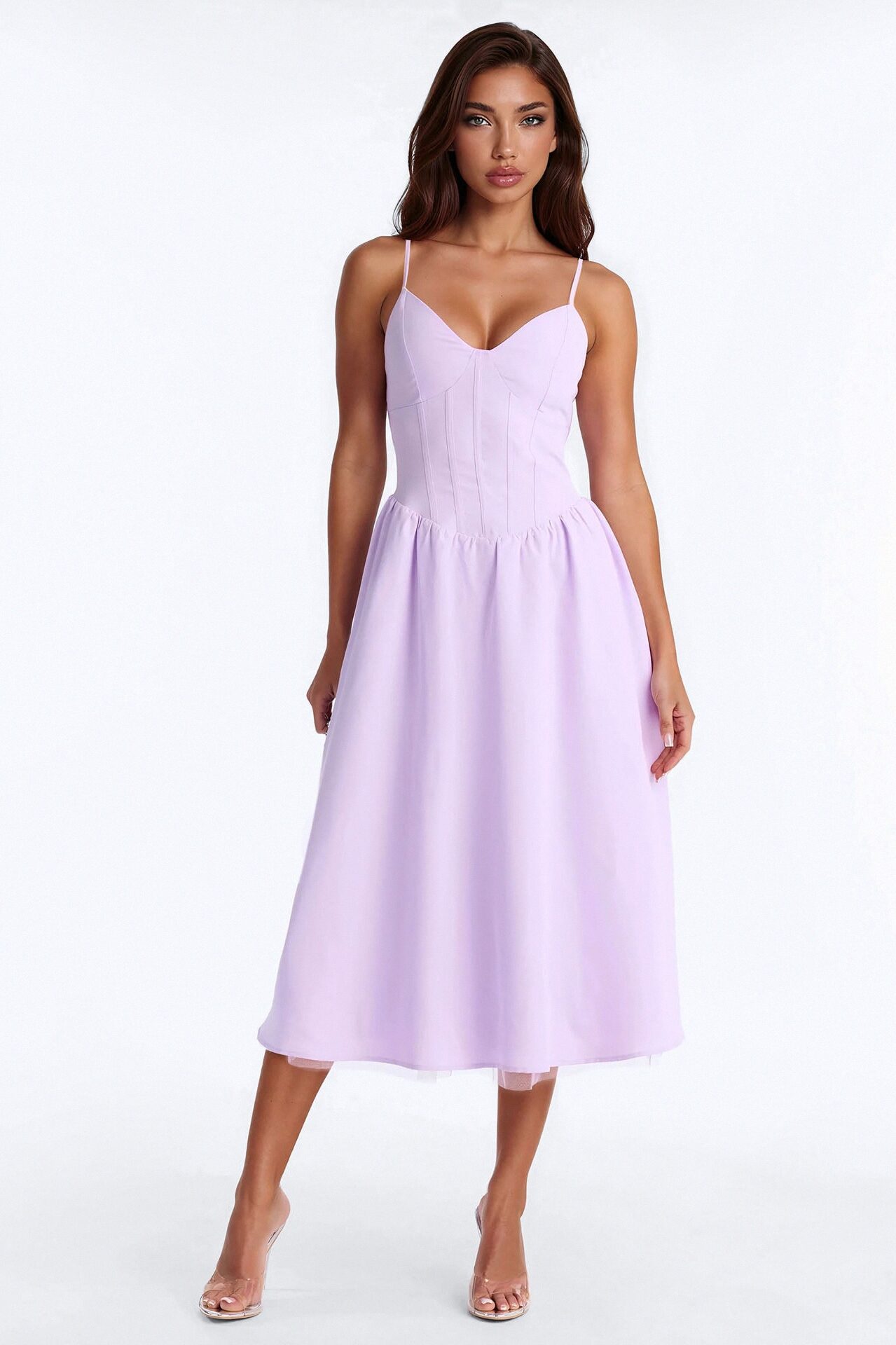 Flora Lace Up Midi Dress - Lavender
