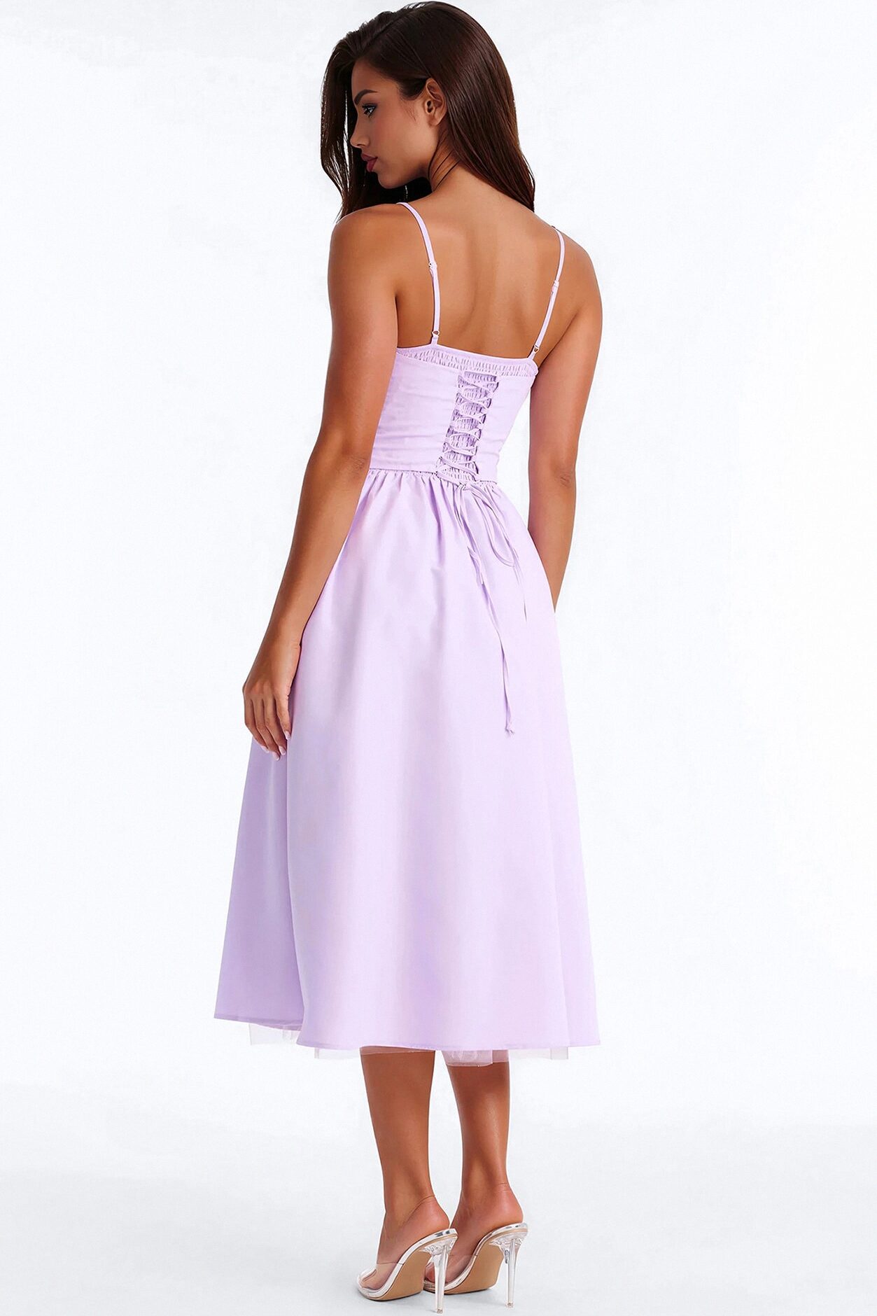 Flora Lace Up Midi Dress - Lavender