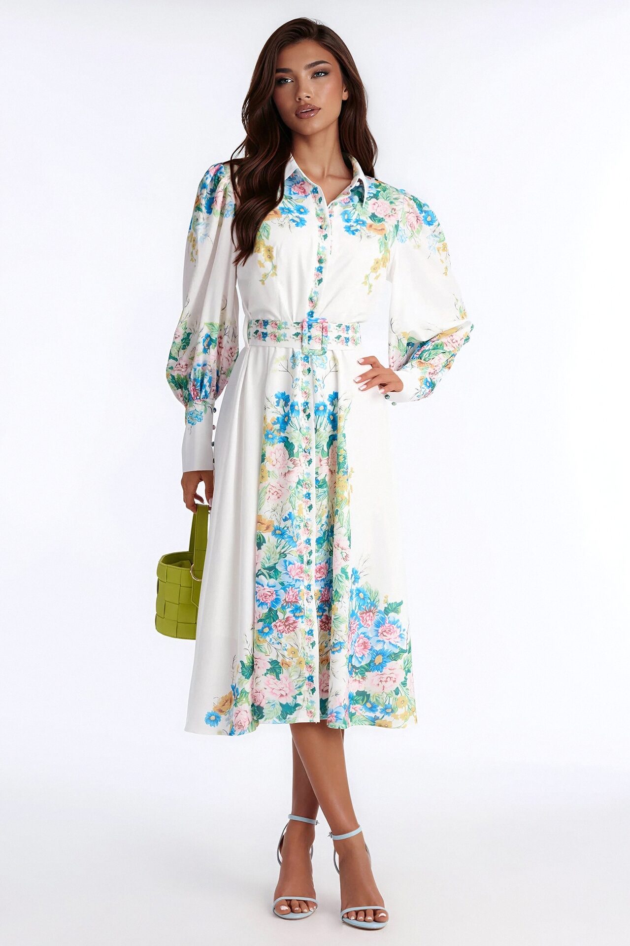 Izzy Floral Midi Dress - White/combo