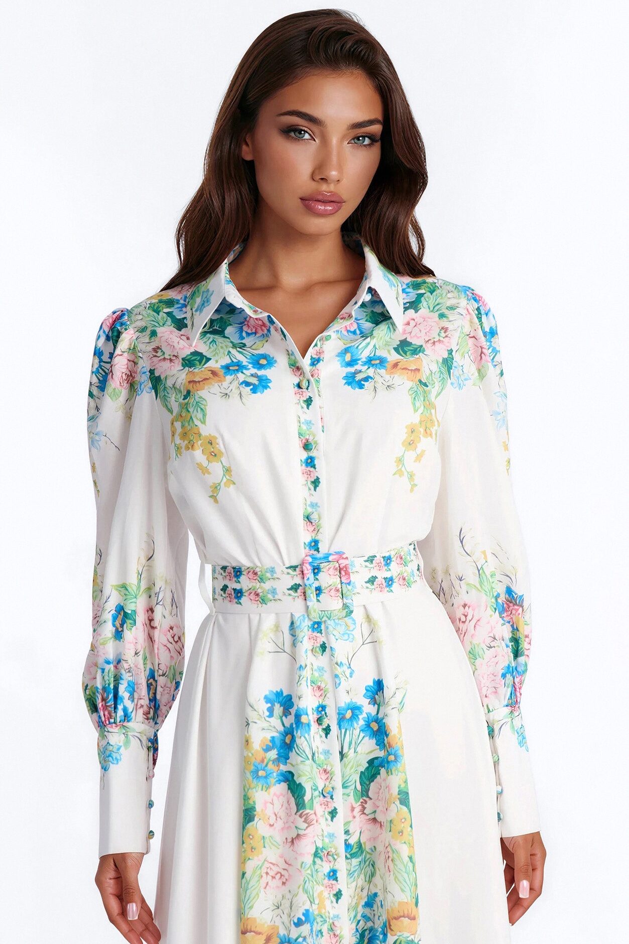 Izzy Floral Midi Dress - White/combo