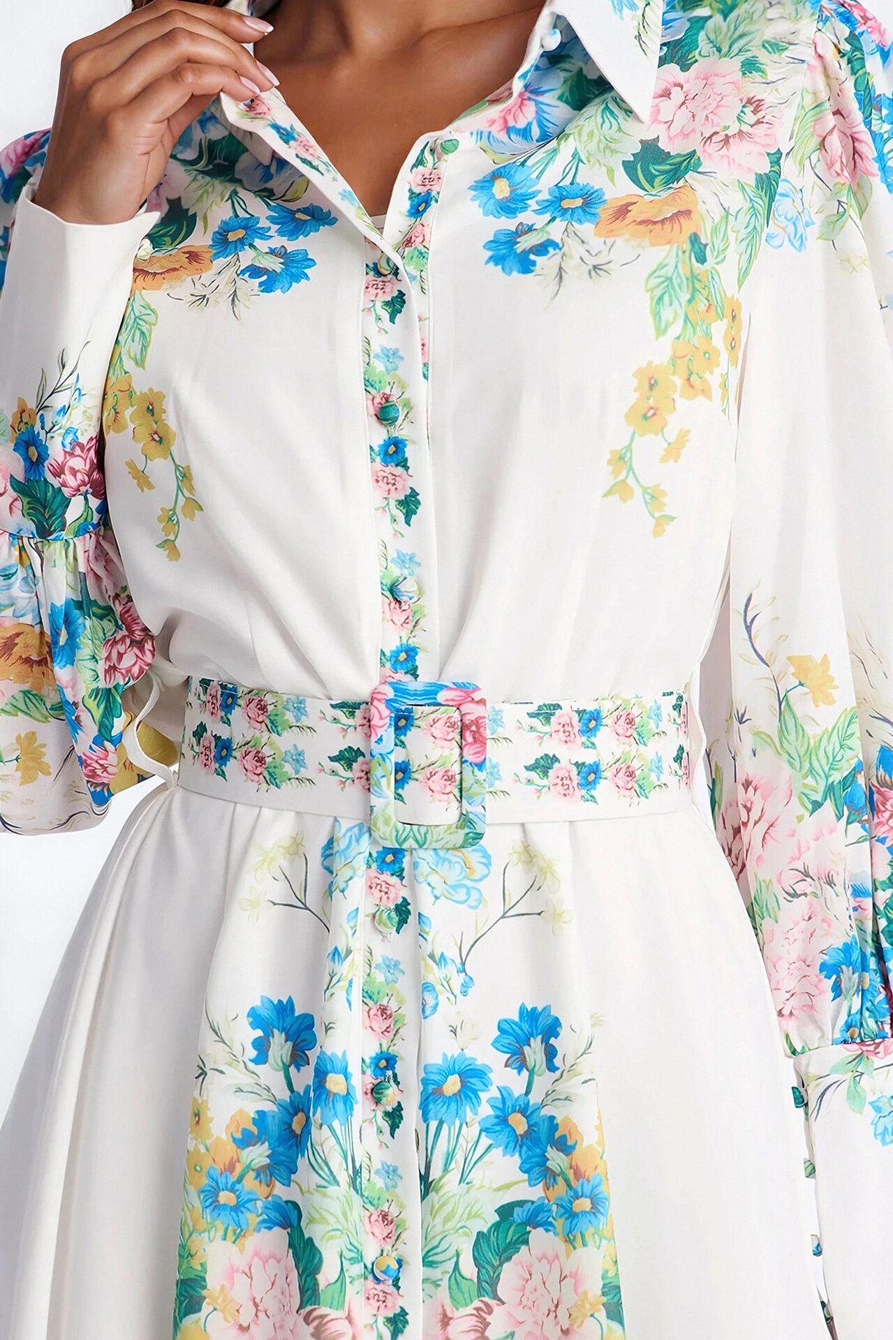 Izzy Floral Midi Dress - White/combo