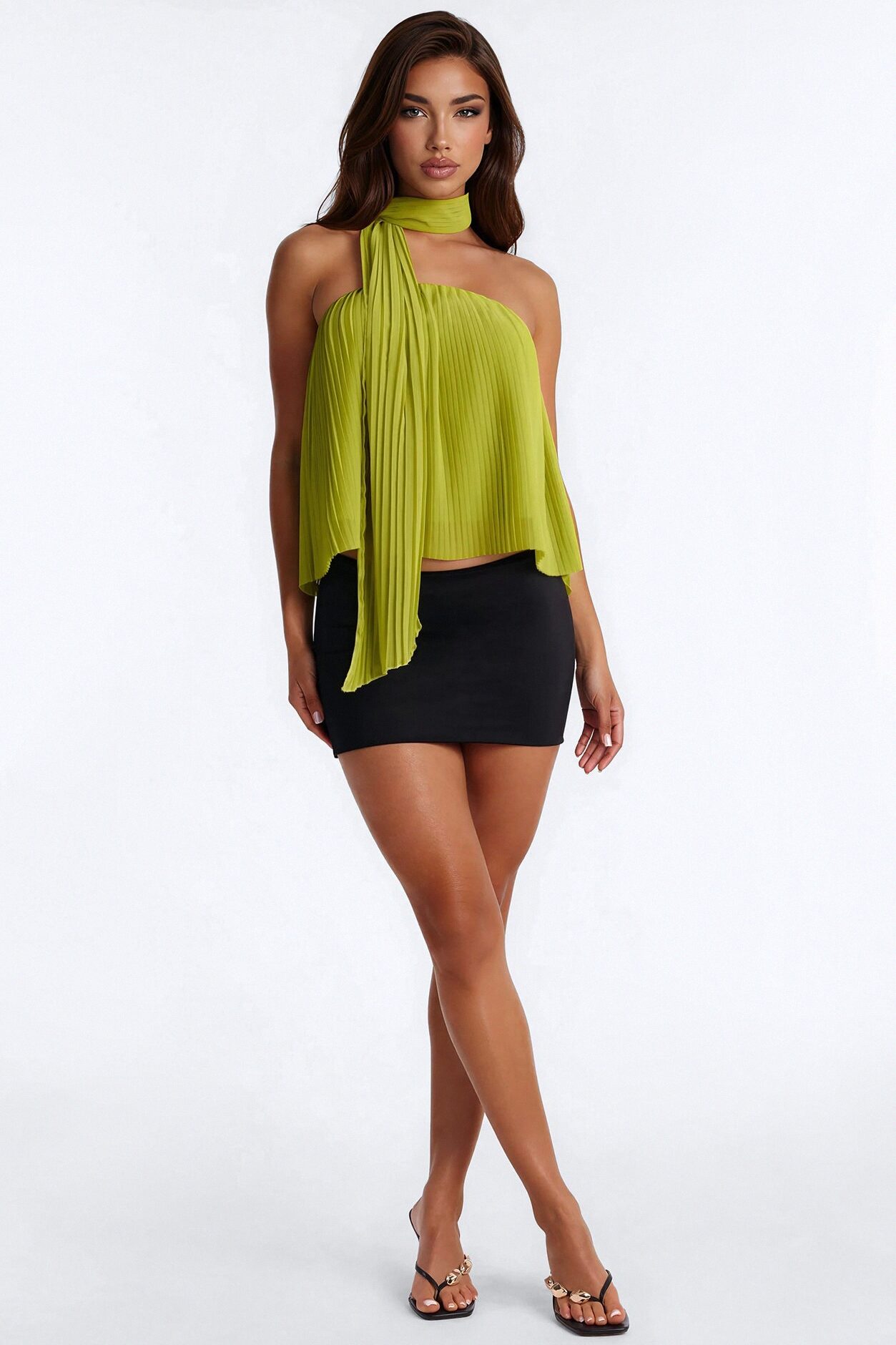 Caught In Your Sunlight Chiffon Scarf 2 Piece Top - Lime