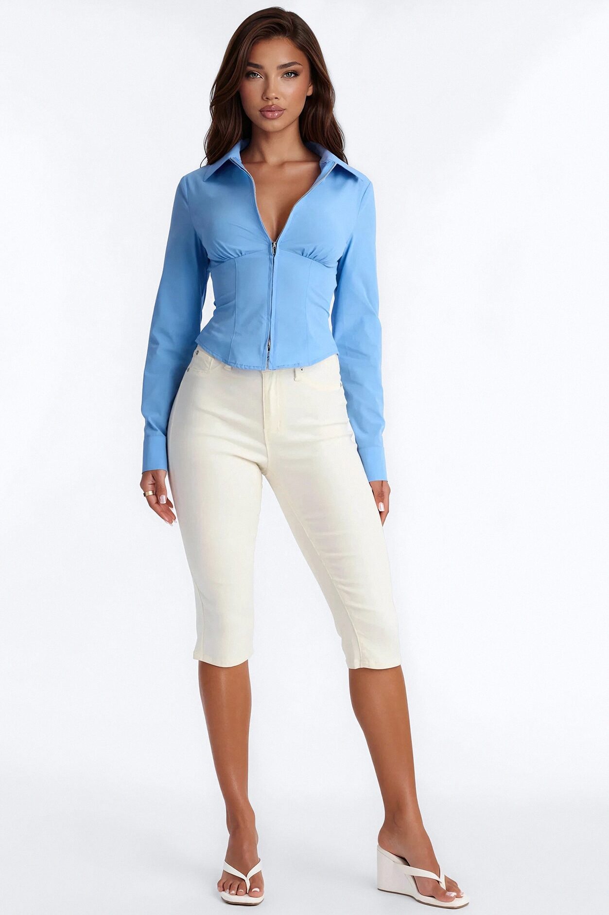 Laurel Zip Front Top - Periwinkle