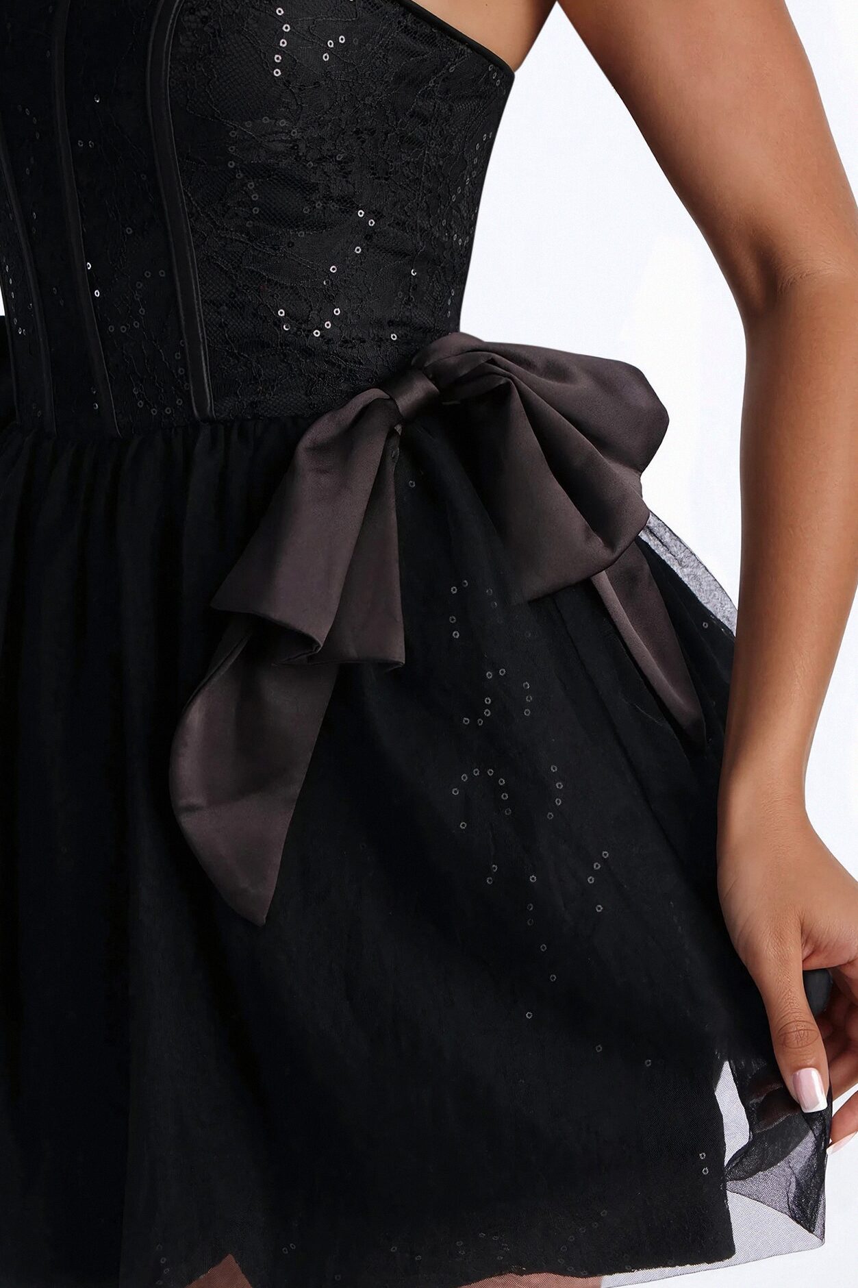 Rayna Embellished Lace Mini Dress - Black