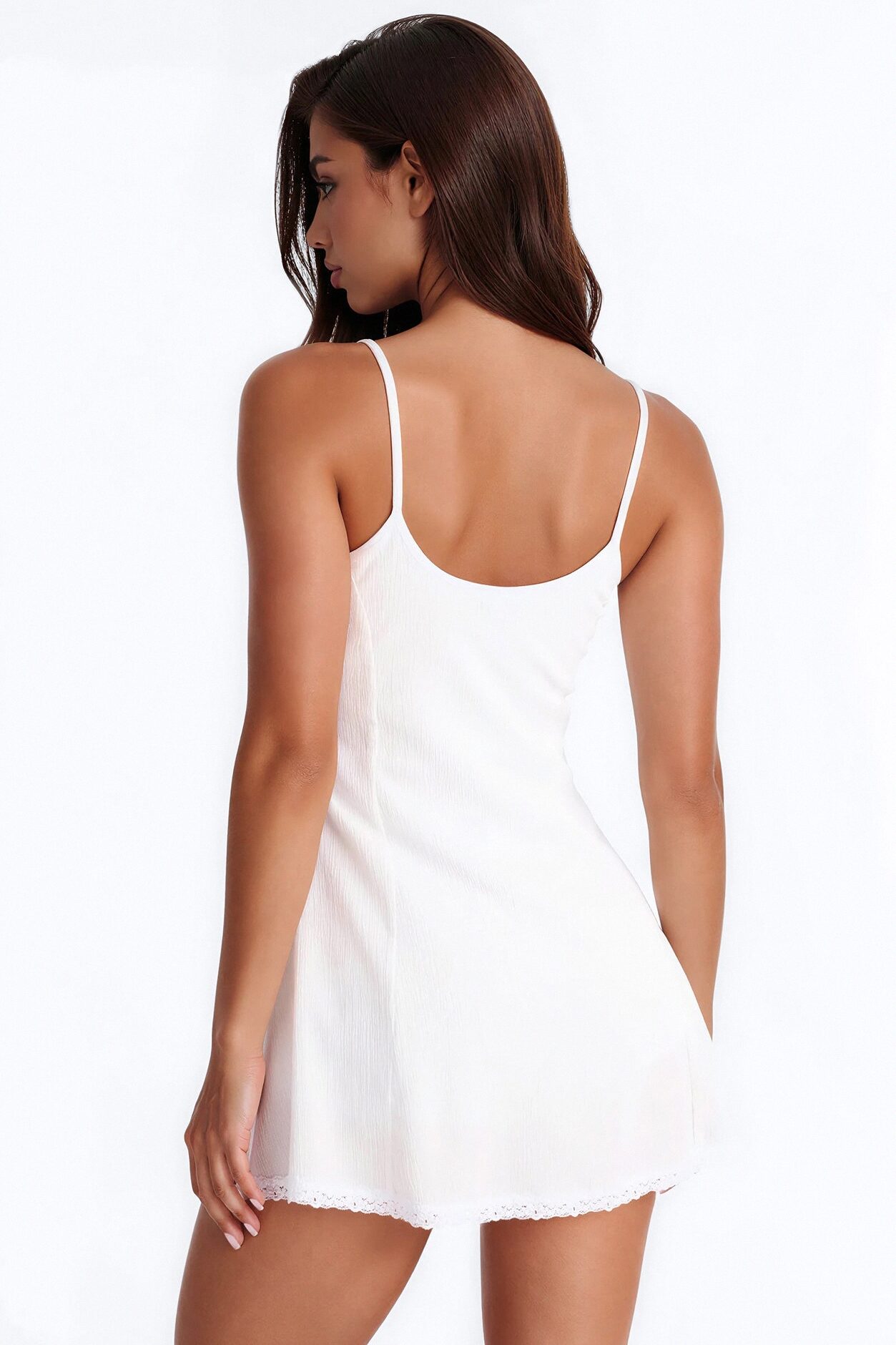 Rachel Lace Trim Textured Mini Dress - Off White