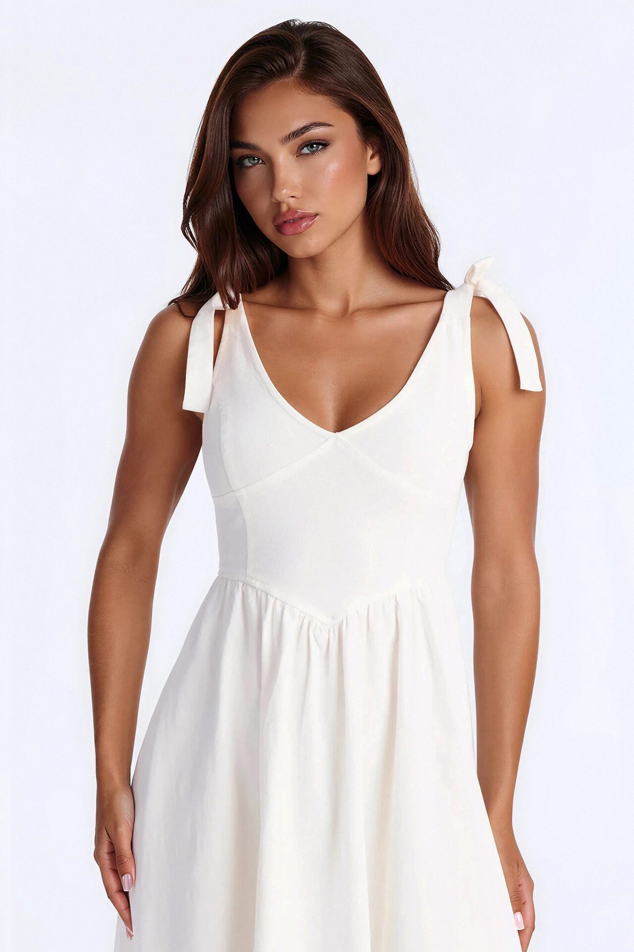 Candace Pleated Denim Midi Dress - White
