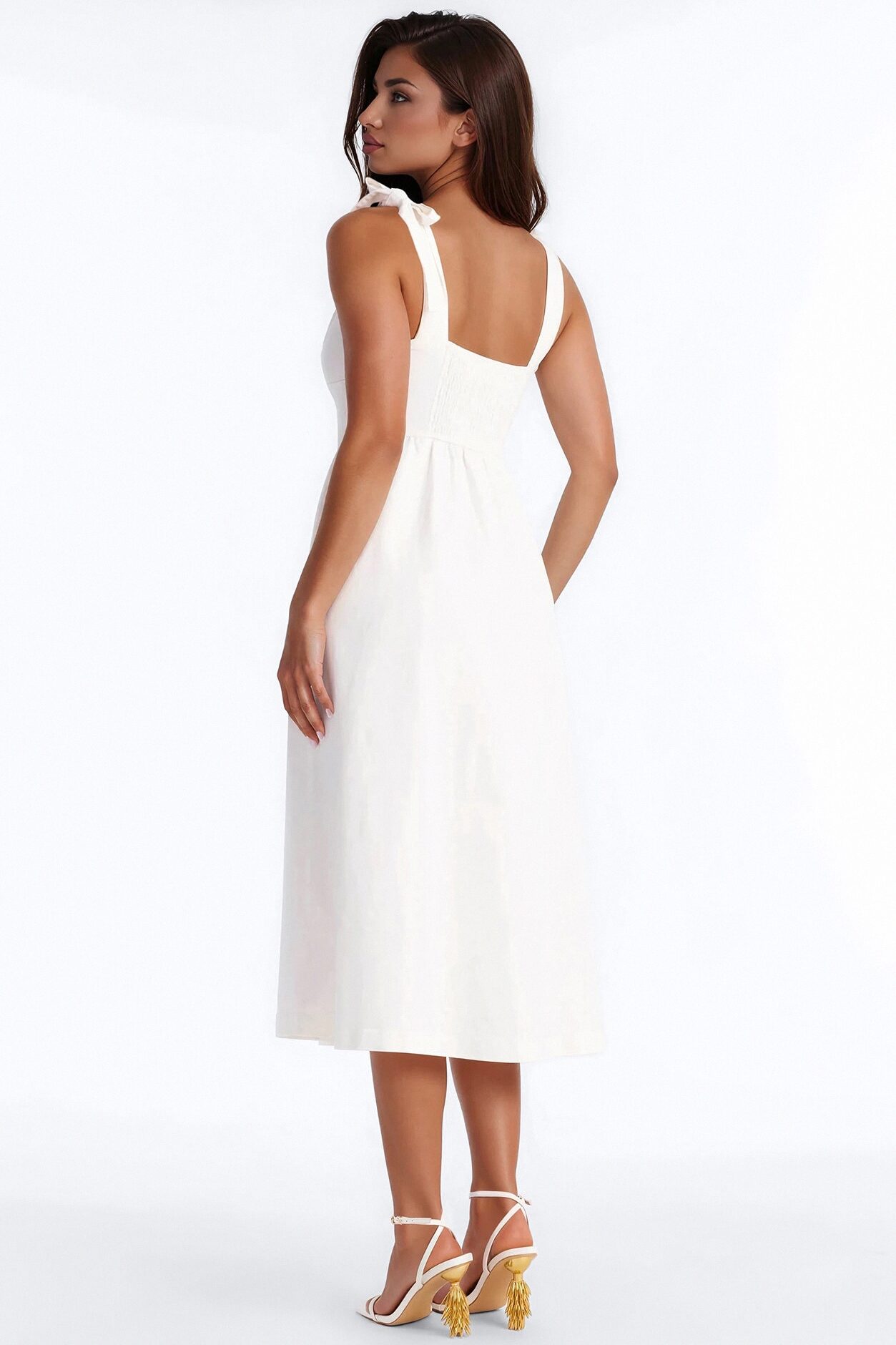 Candace Pleated Denim Midi Dress - White