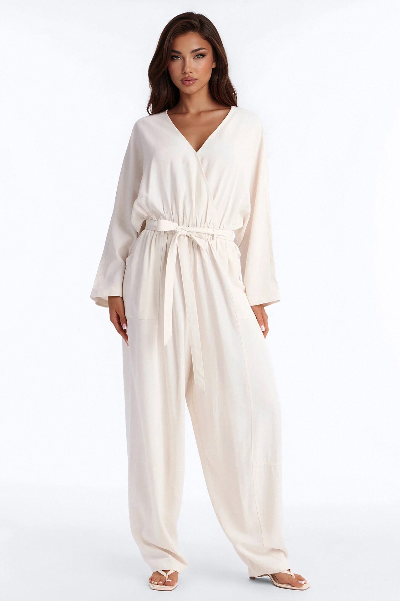 Emery Linen Straight Leg Jumpsuit - Cream