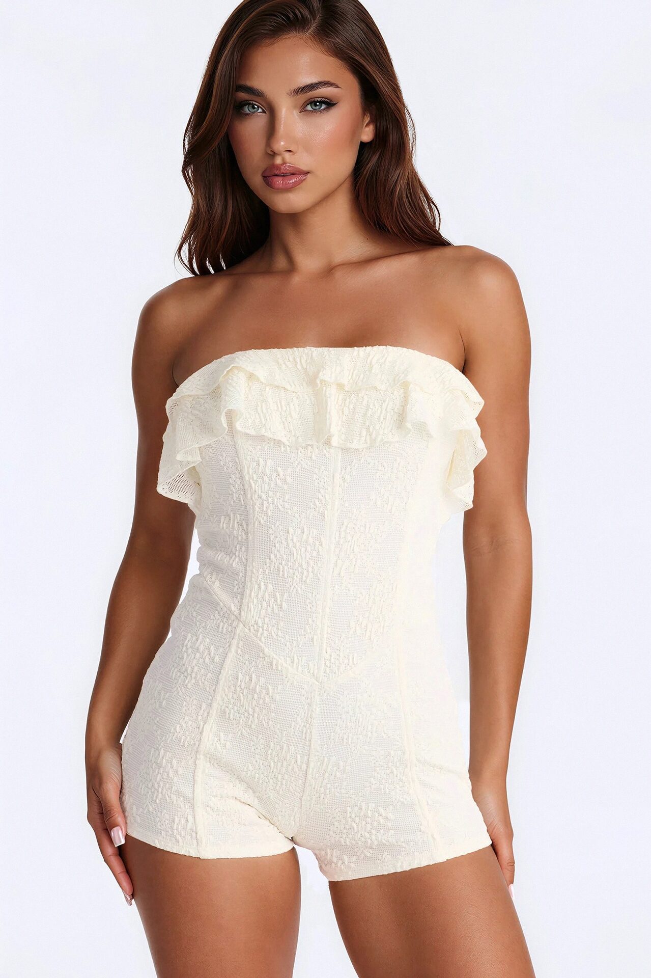 Leia Textured Lace Micro Romper - Ivory