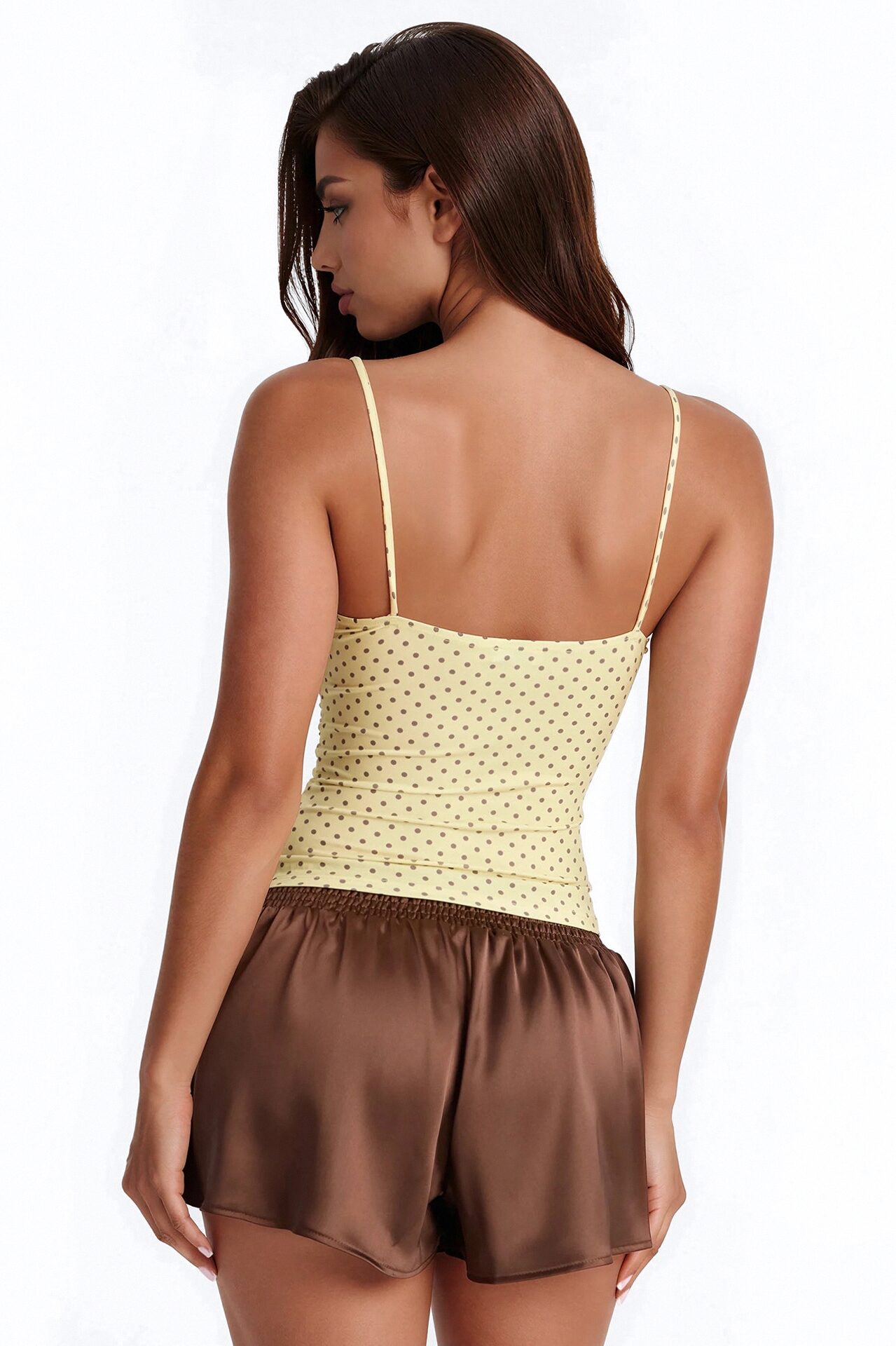 Sunny Polka Dot Ruffle Twist Tank Top - Yellow/combo