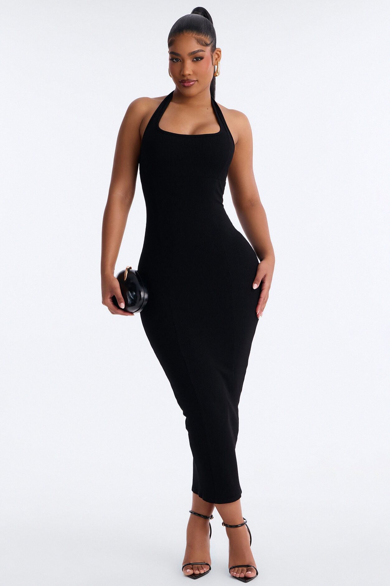 Natalia Halter Snatched Maxi Dress - Black