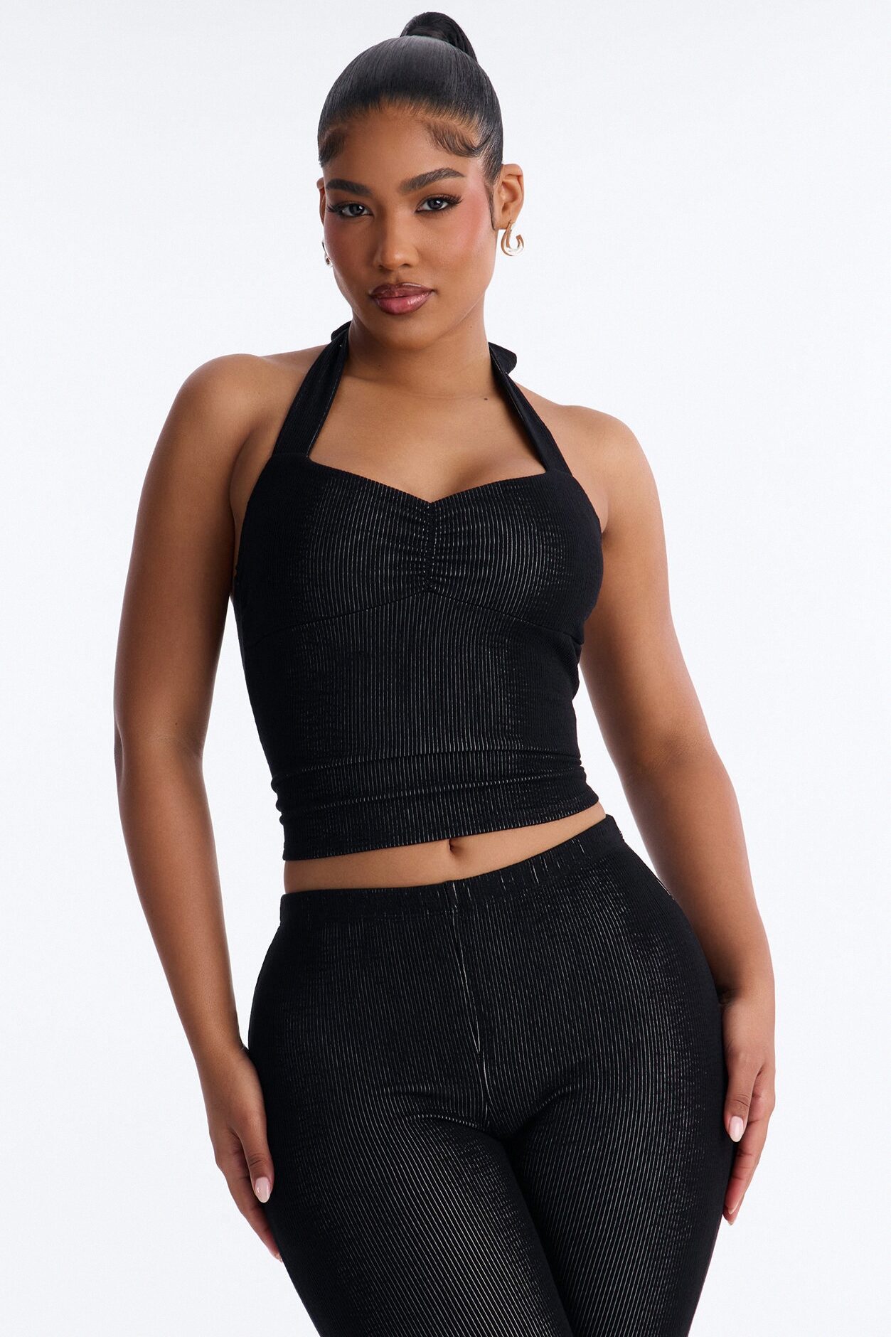 Liana Halter Ribbed Capri Set - Black