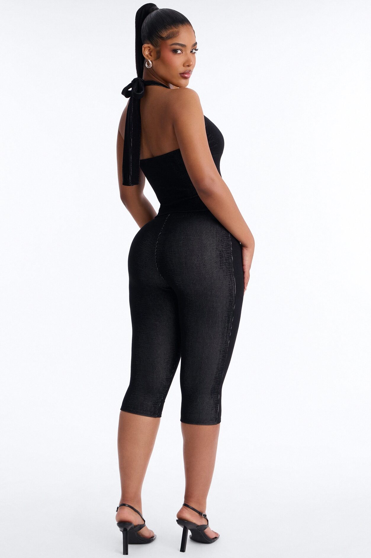 Liana Halter Ribbed Capri Set - Black