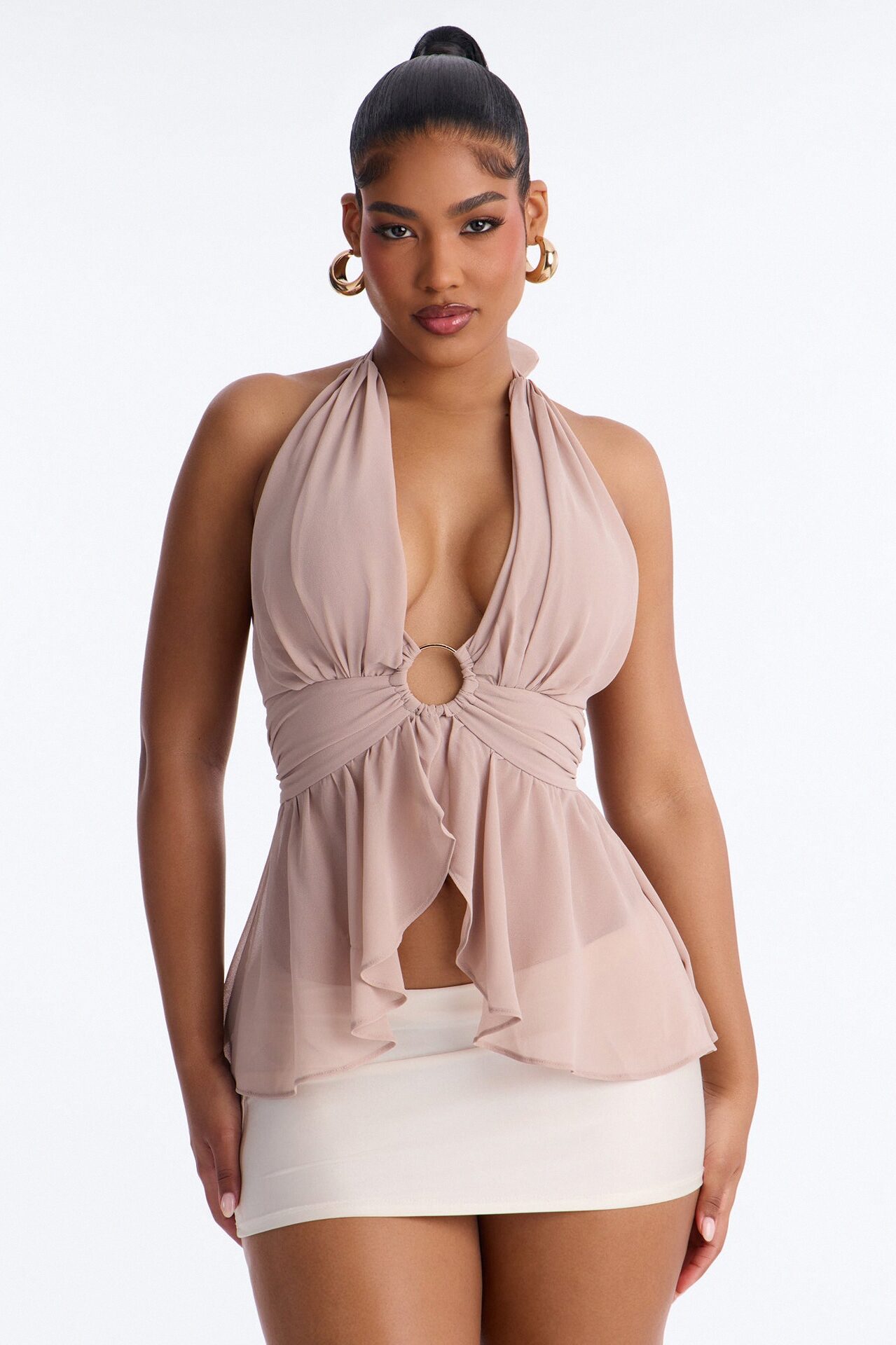 Iced Lattes Ruffle Chiffon Halter Top - Mauve