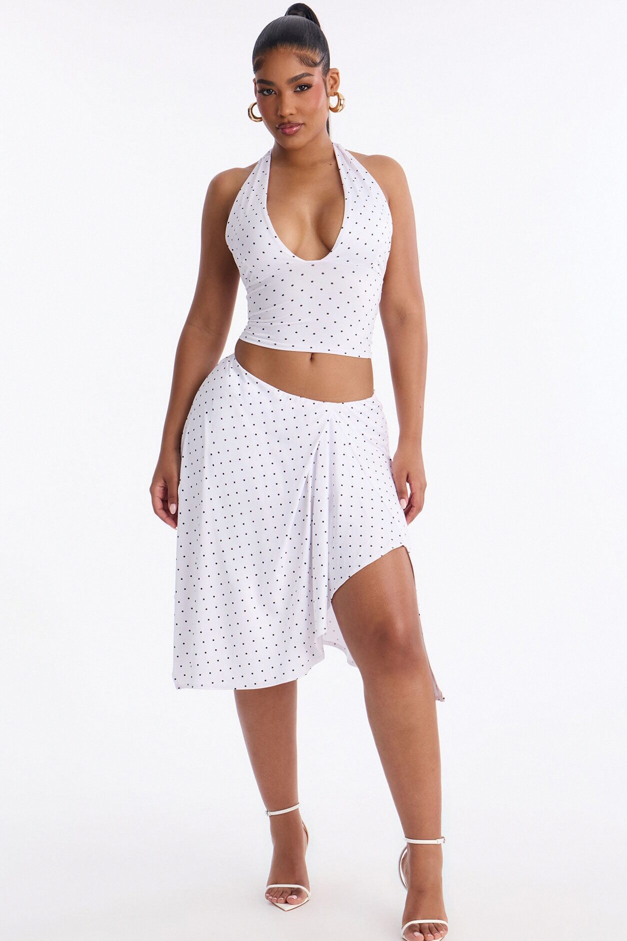 Dolly Halter Polka Dot Skirt Set - White/Black