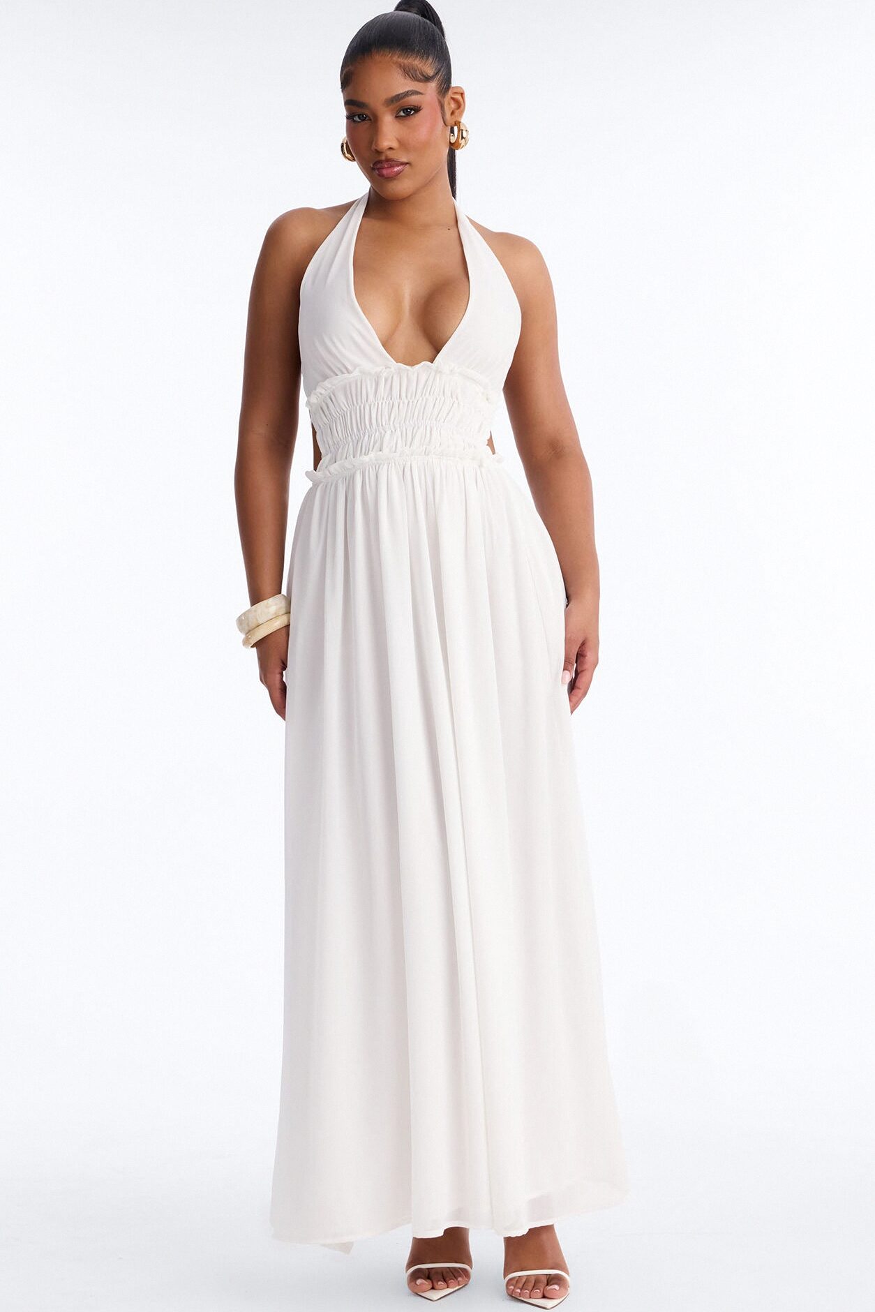 Lauryn Halter Chiffon Maxi Dress - White
