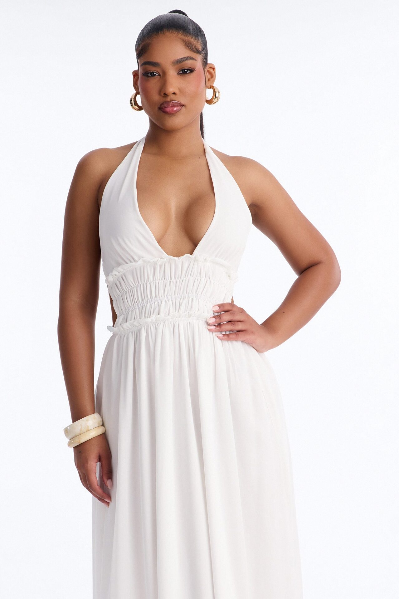Lauryn Halter Chiffon Maxi Dress - White