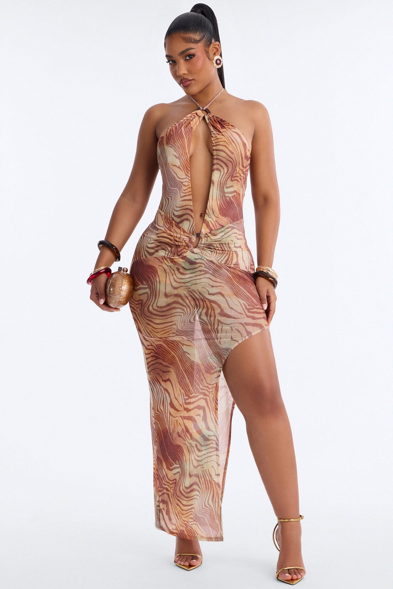 Tropic Glow Cut Out Maxi Dress - Brown/combo
