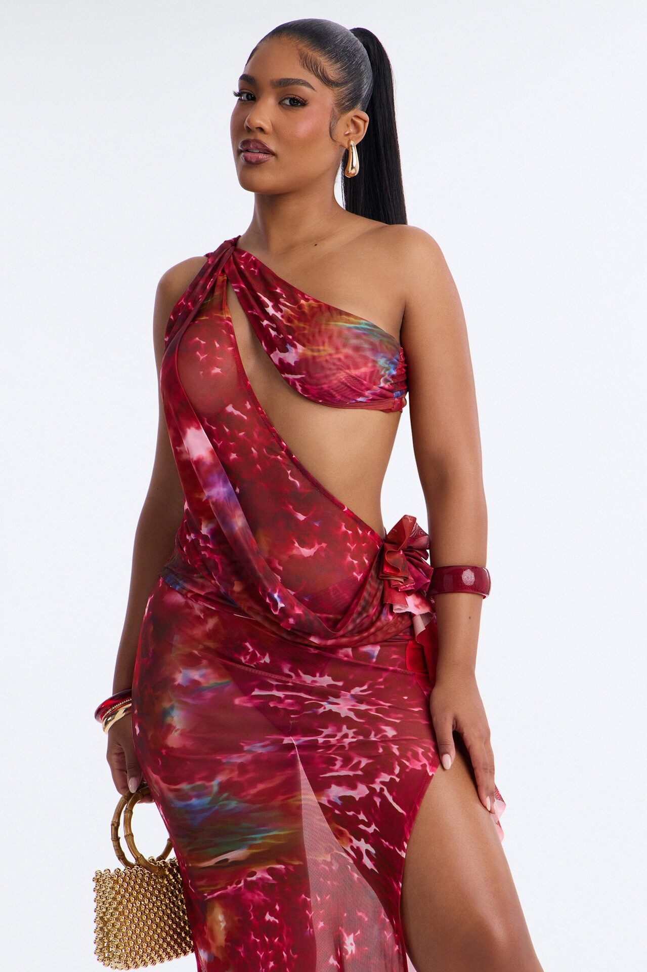 Come Find Me Mesh Maxi Dress - Red/combo