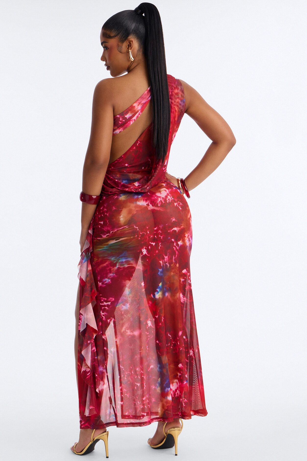 Come Find Me Mesh Maxi Dress - Red/combo