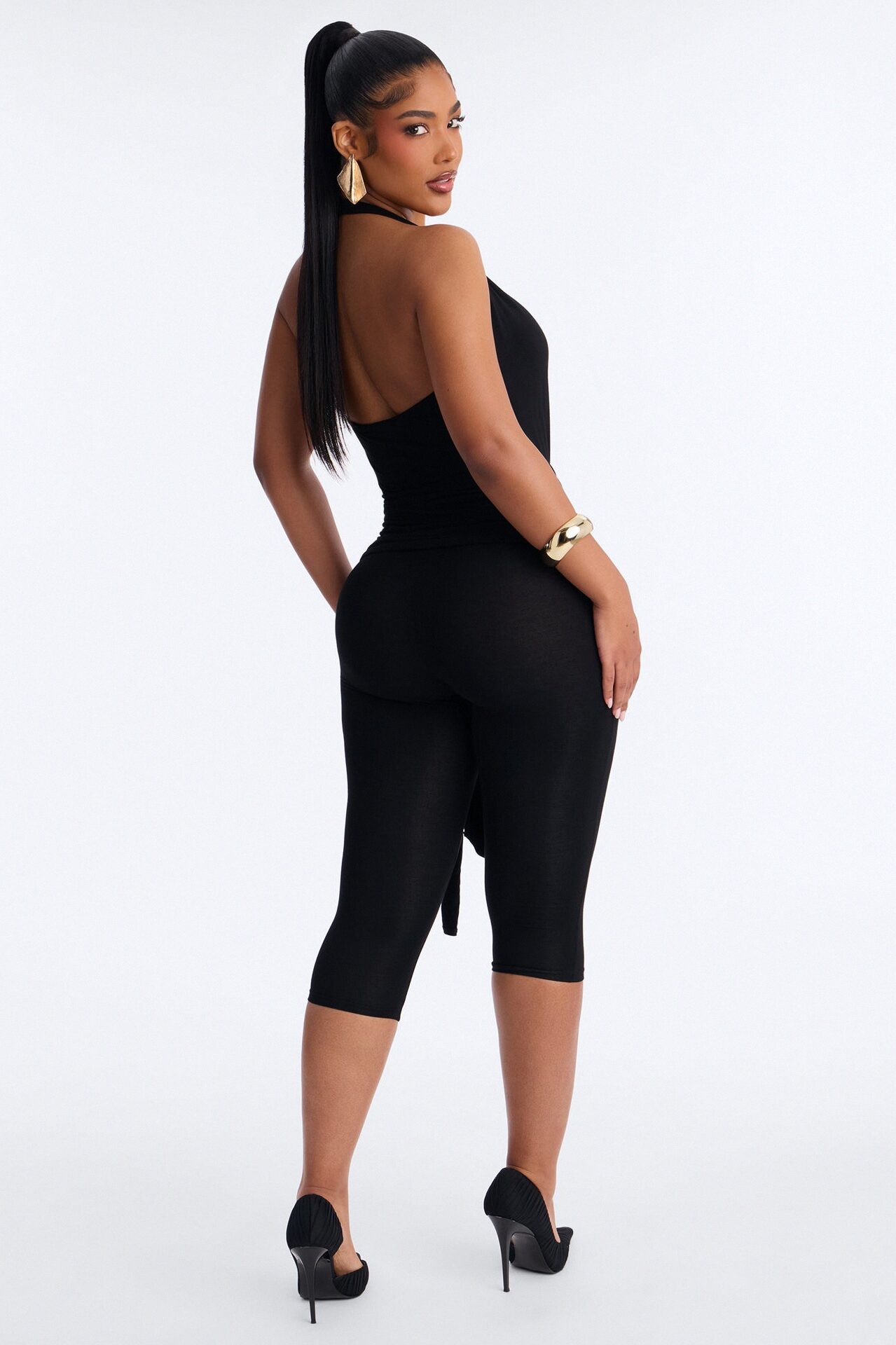 Karla Plunge Capri Catsuit - Black