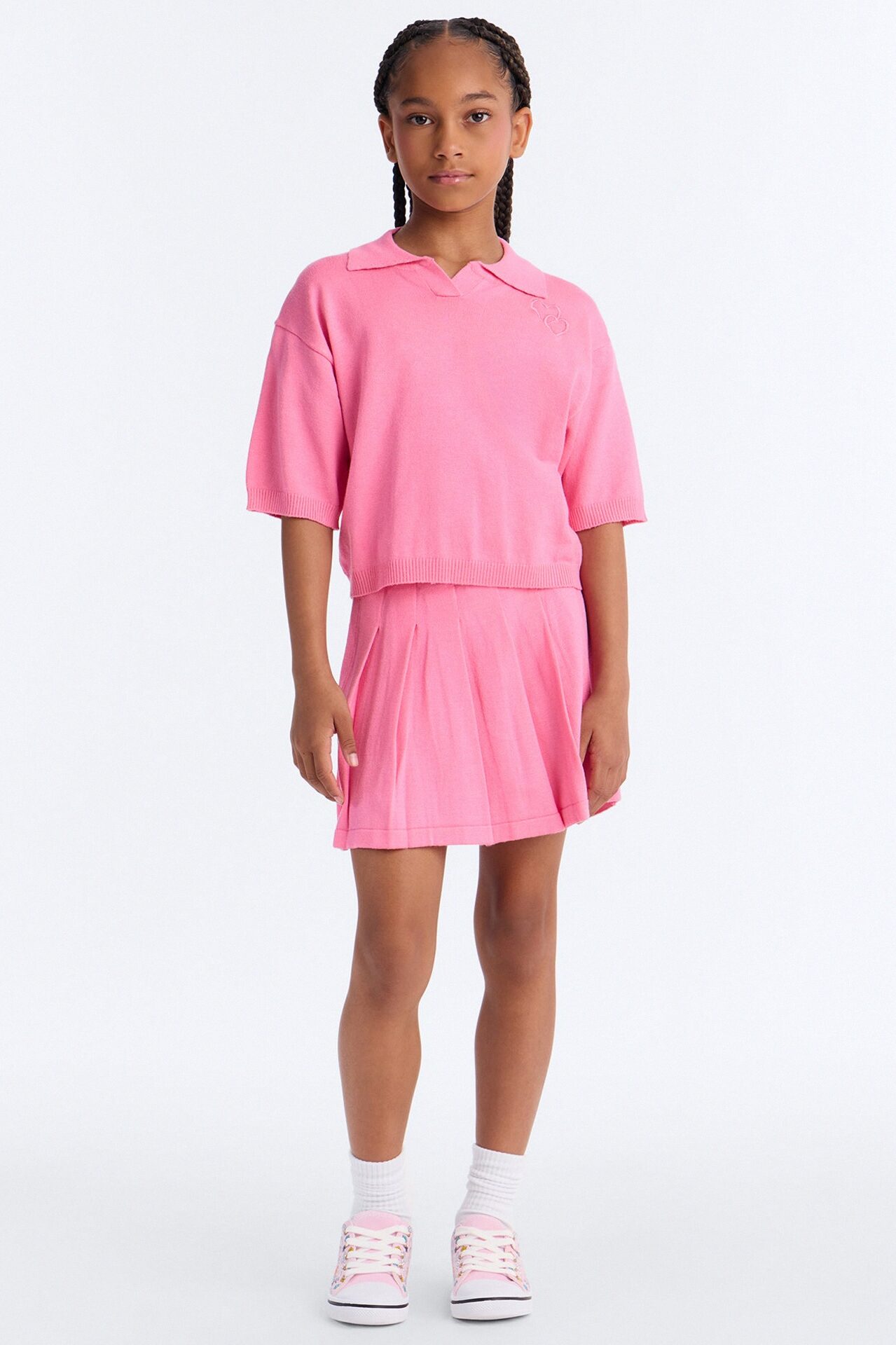Mini Heartbeats In Harmony Pleated Mini Skirt Set - Pink