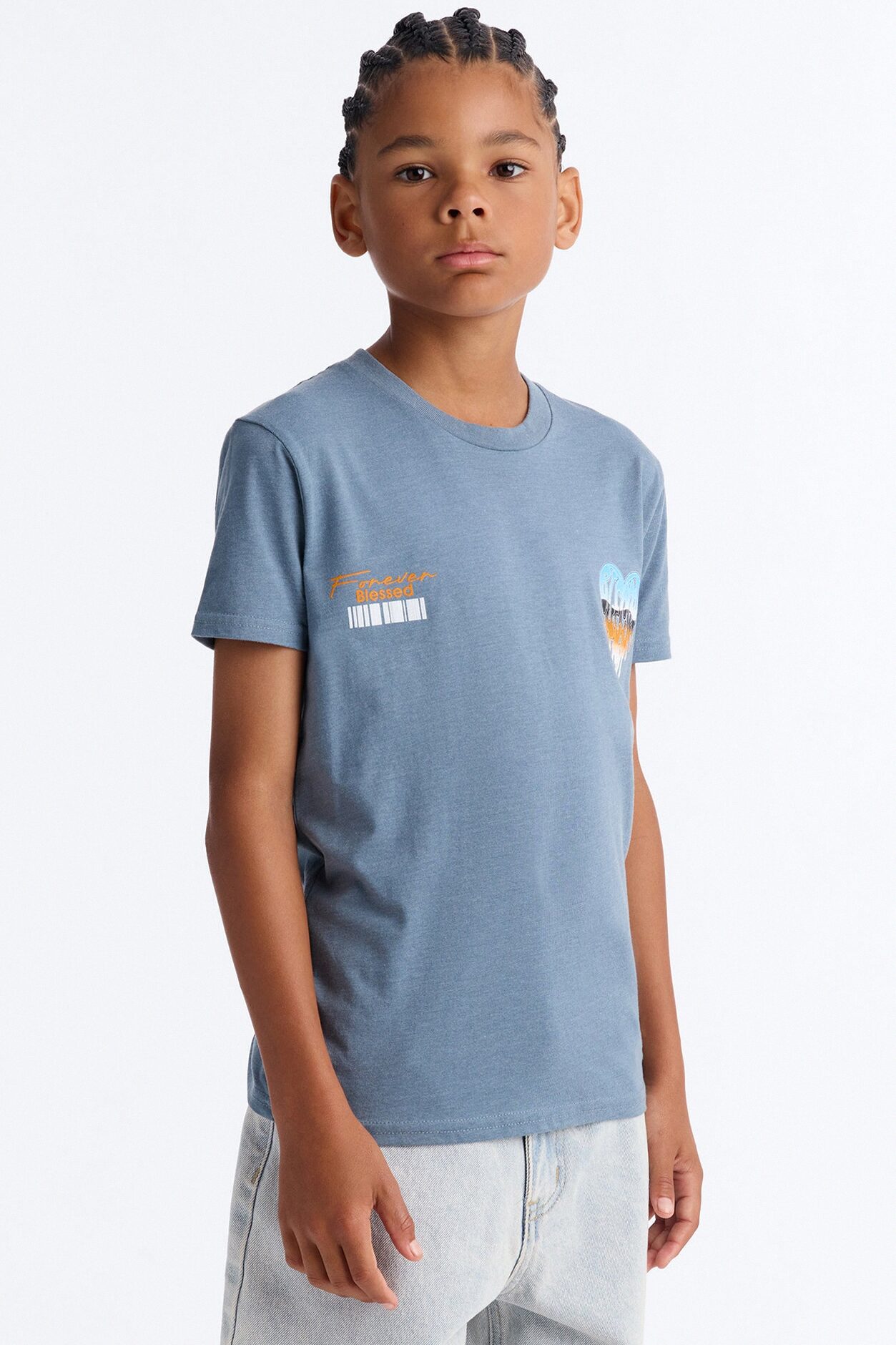 Mini Forever Blessed Short Sleeve Front/Back Tee - Blue