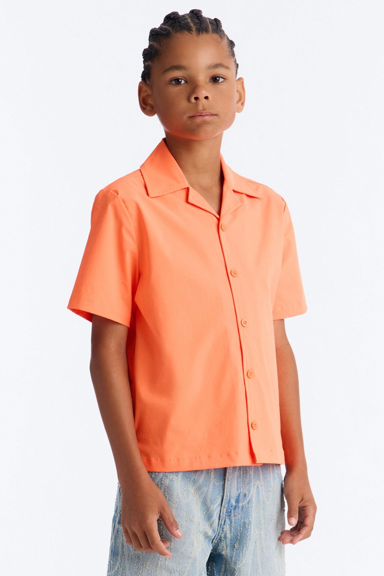 Mini Montez Cuban Collar Button Up Shirt - Orange