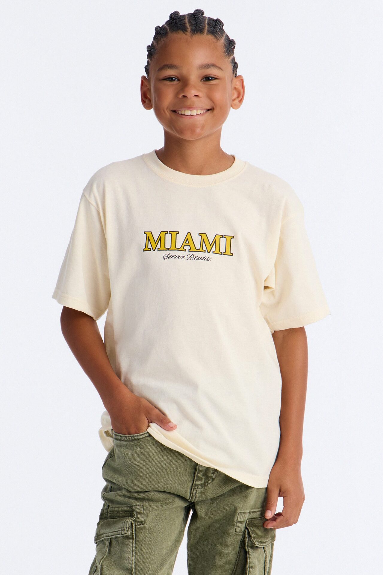 Mini Miami Summer Front/Back Short Sleeve Tee - Off White