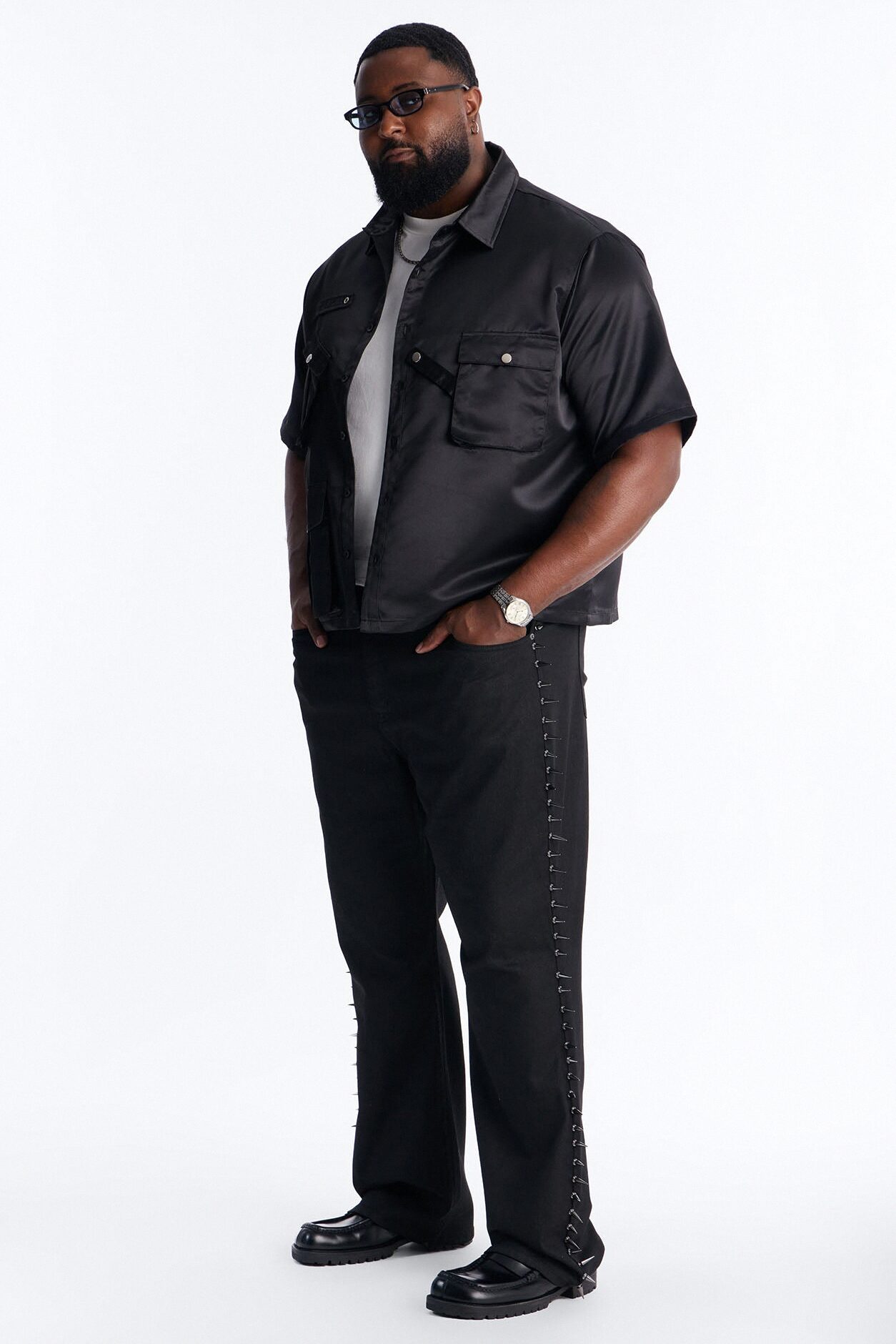 Stacked Slim Flare Waxed Cyber Spike Jean - Black
