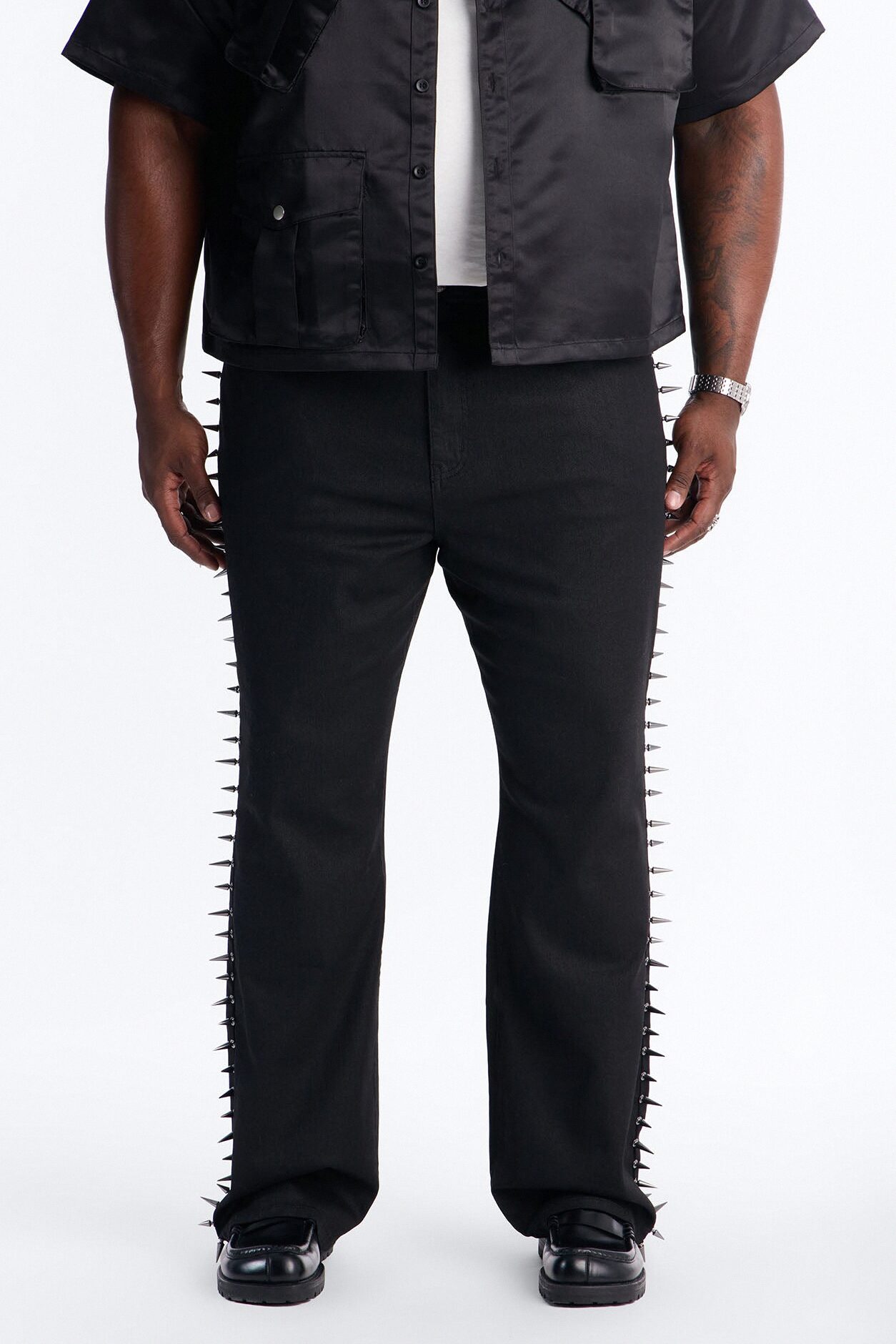 Stacked Slim Flare Waxed Cyber Spike Jean - Black