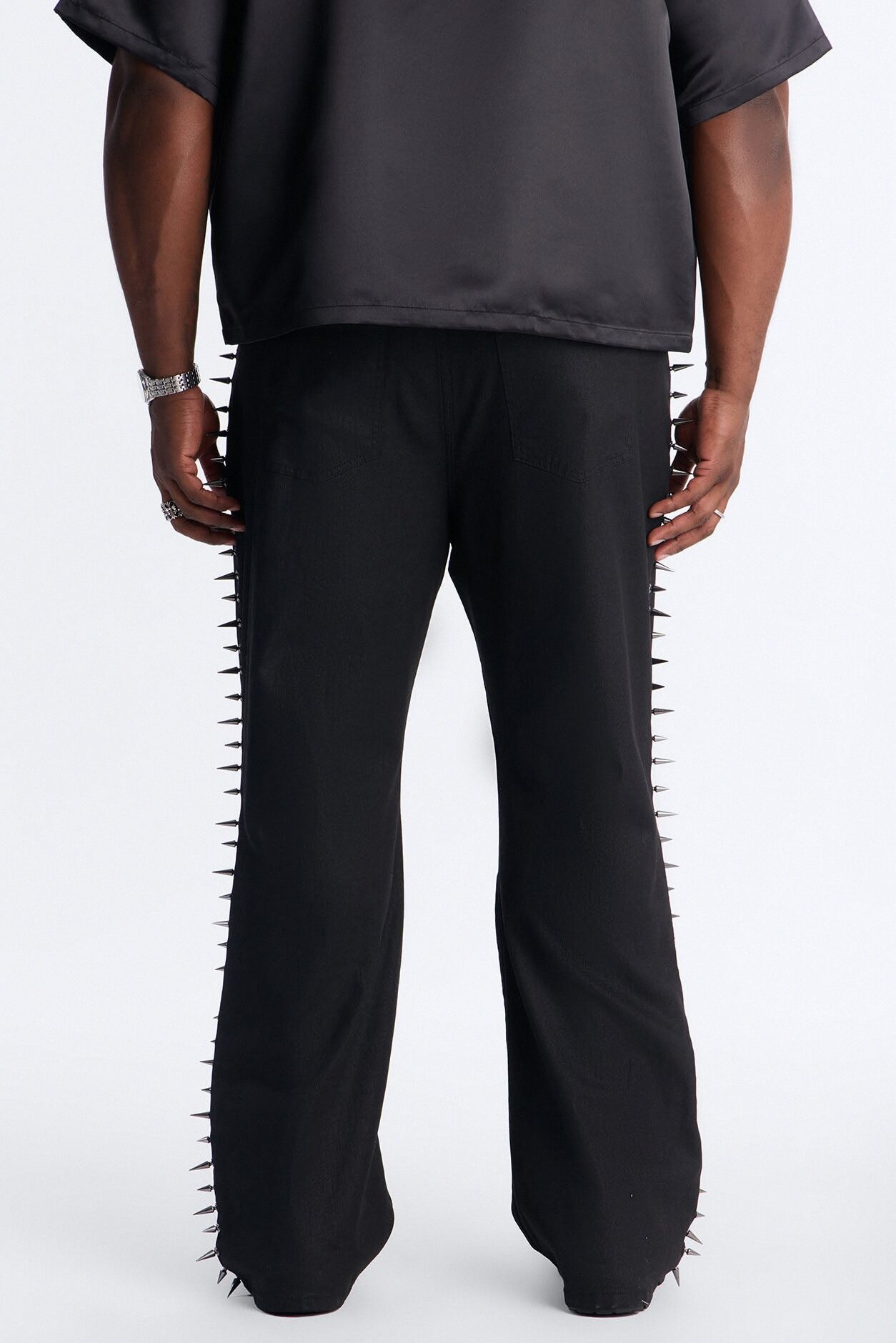 Stacked Slim Flare Waxed Cyber Spike Jean - Black