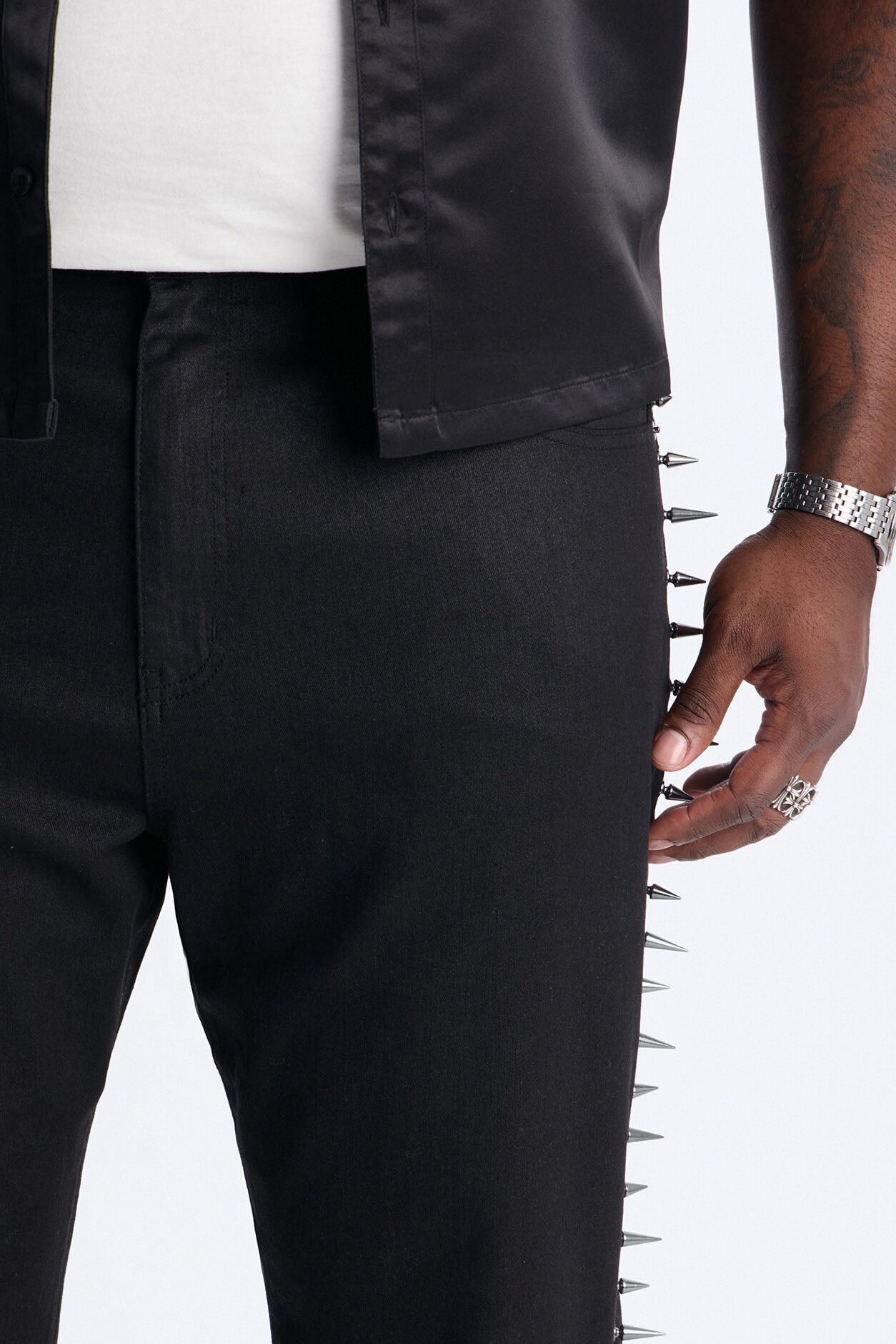 Stacked Slim Flare Waxed Cyber Spike Jean - Black