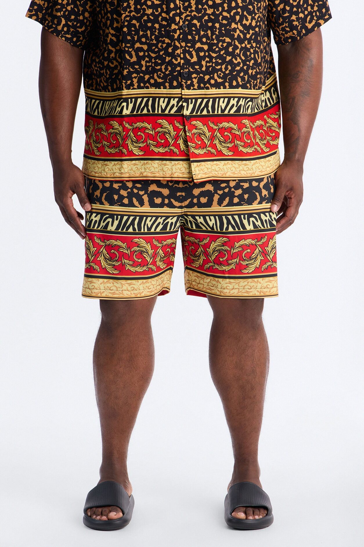 Animal Instincts Paneled Swim Trunk 7″ - Leopard