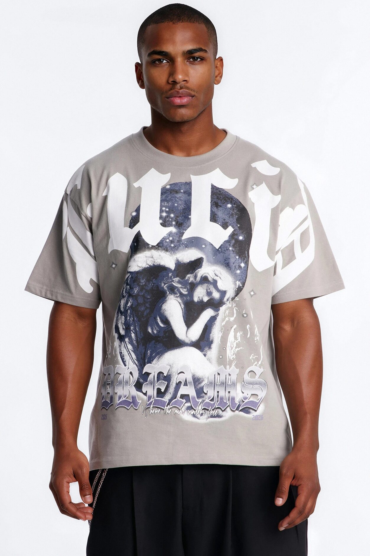 Angelic Lucid Dreams Oversized Short Sleeve Tee - Grey