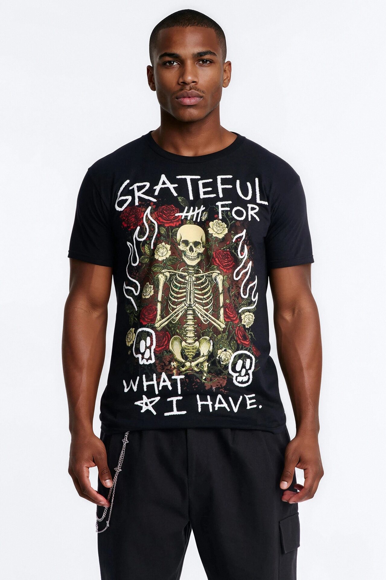 Grateful And Fearless Puff Print Short Sleeve Tee - Black