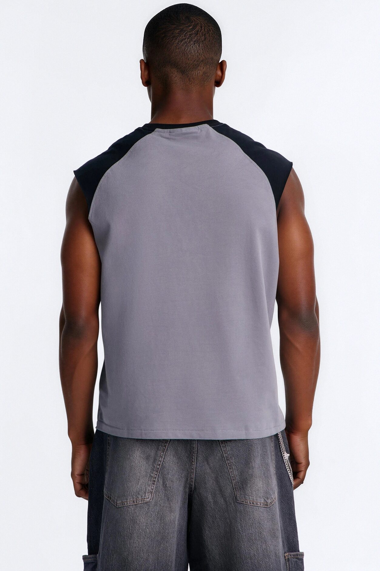 Boxy Raglan Muscle Tee - Grey/Black