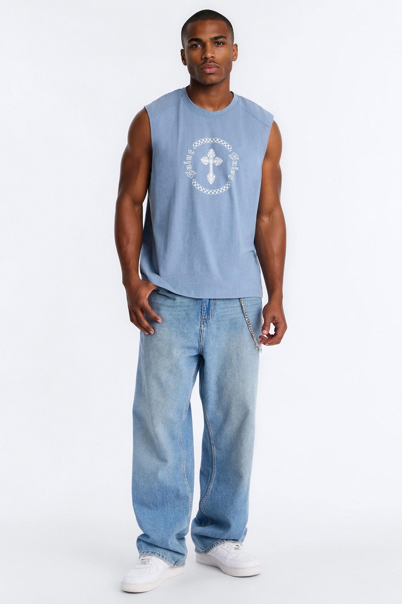 Forsaken Washed Muscle Tee - Blue