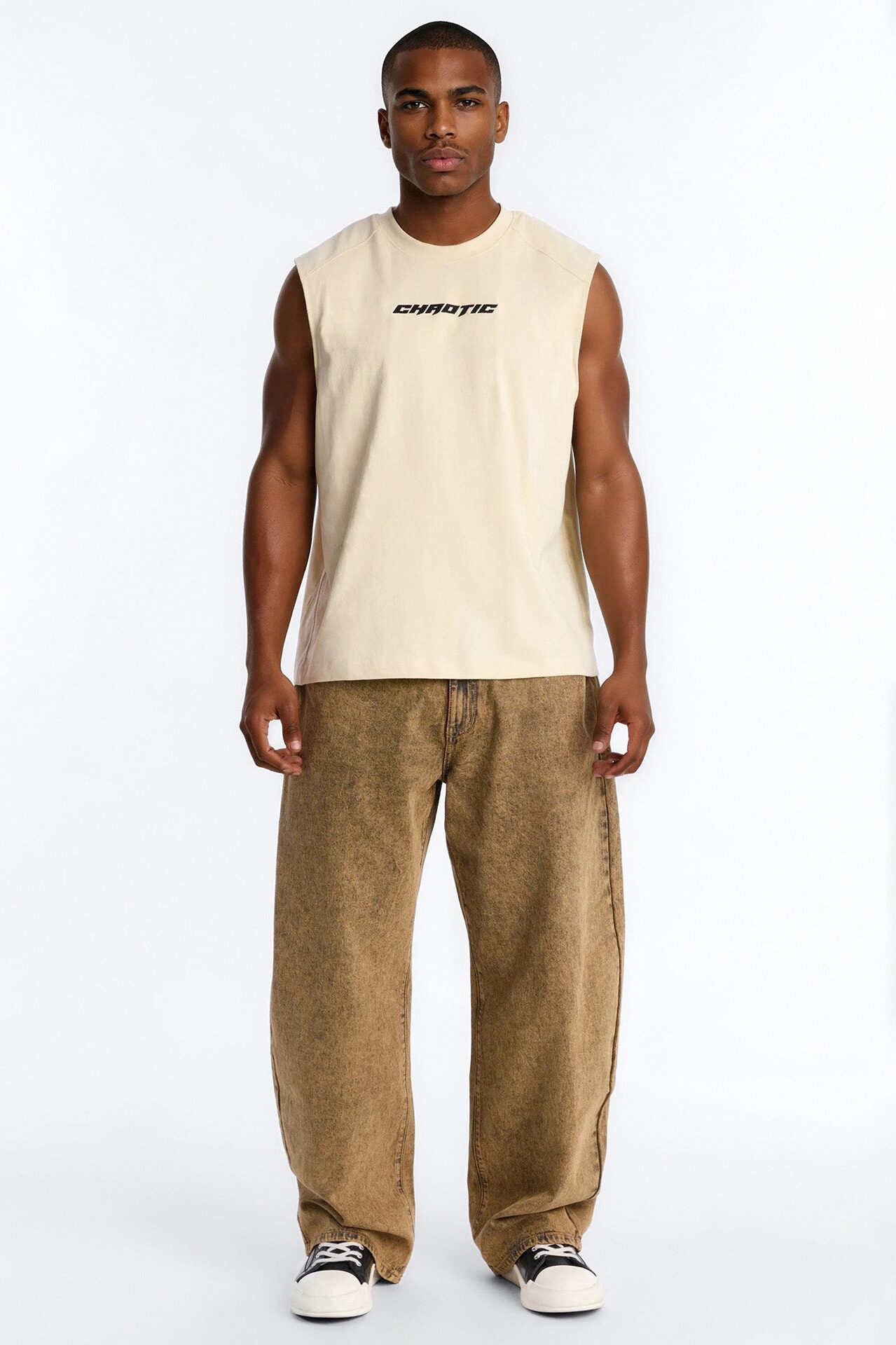 Chaotic Tribal Muscle Tee - Cream