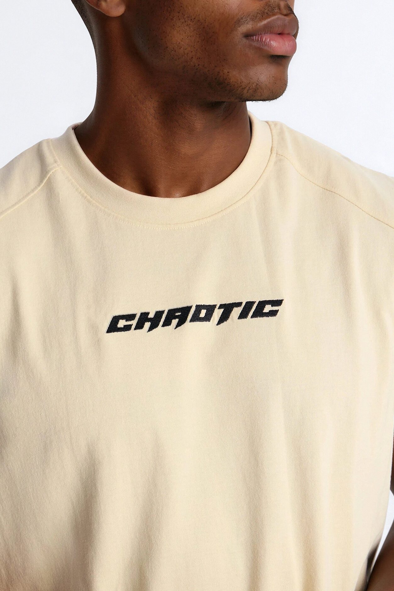 Chaotic Tribal Muscle Tee - Cream