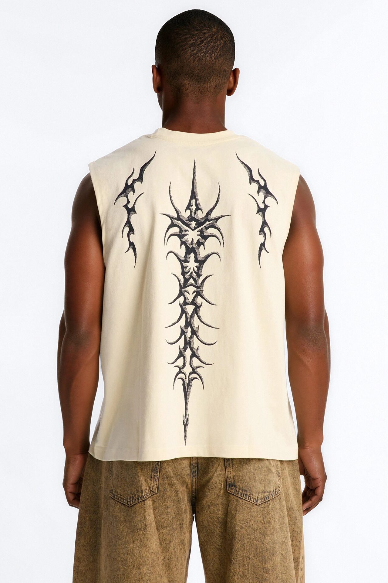 Chaotic Tribal Muscle Tee - Cream