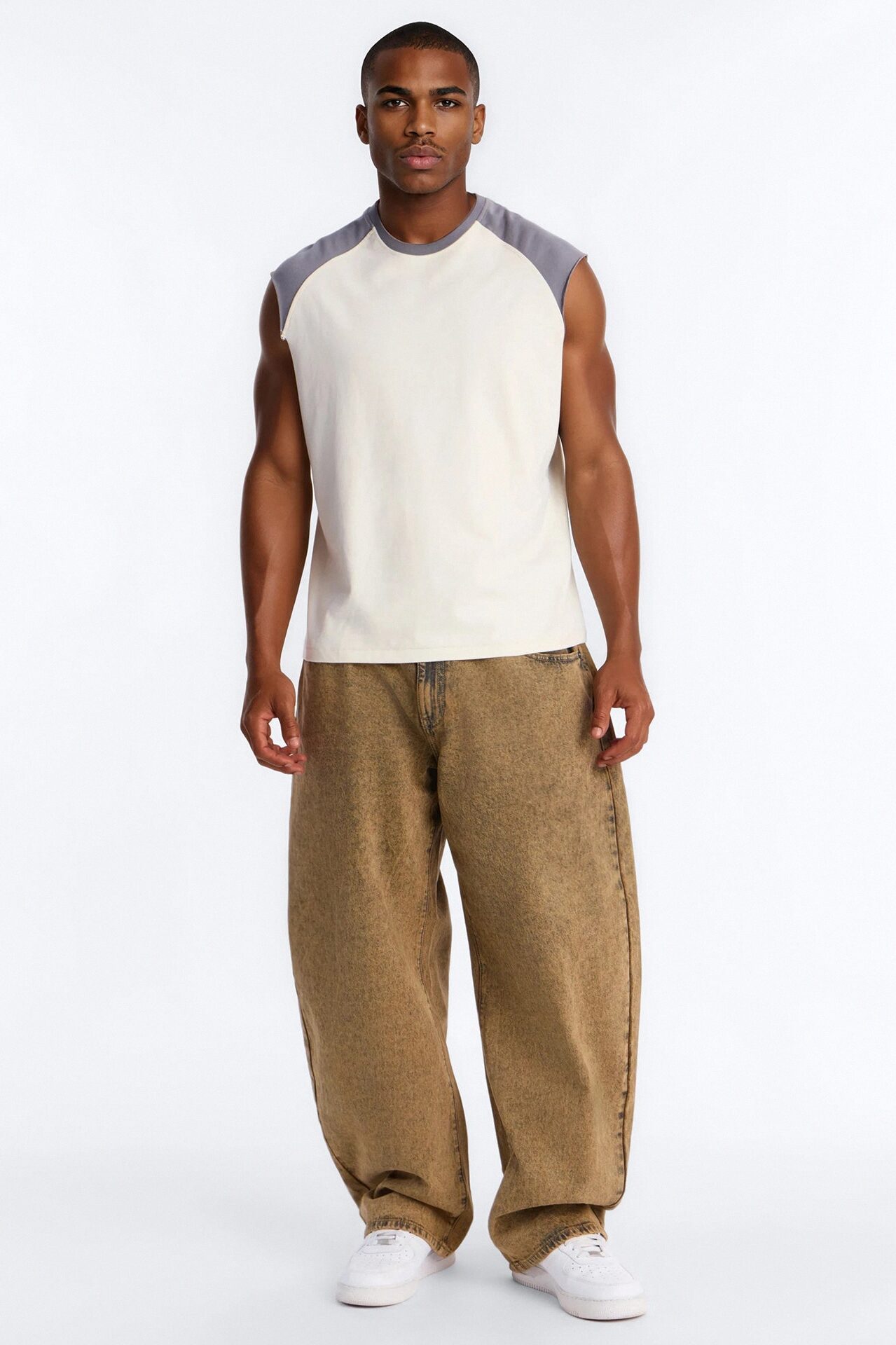 Boxy Raglan Muscle Tee - Cream/combo