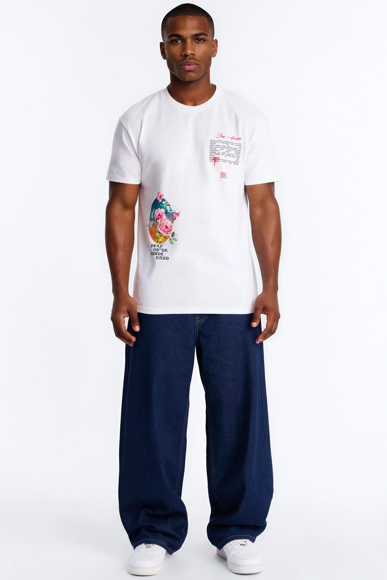 Stay Humble Stay Hustle Oversized Short Sleeve Tee - White