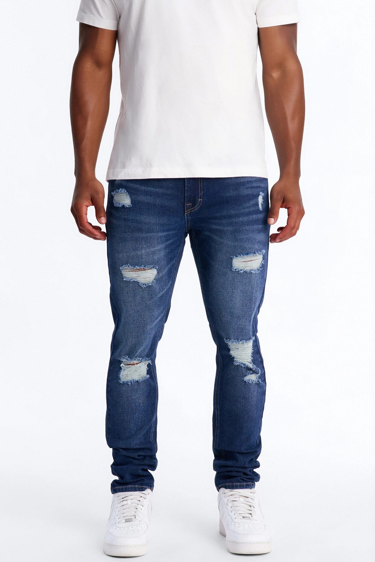 Essential Destroyed Skinny Stretch Jean - Dark Wash