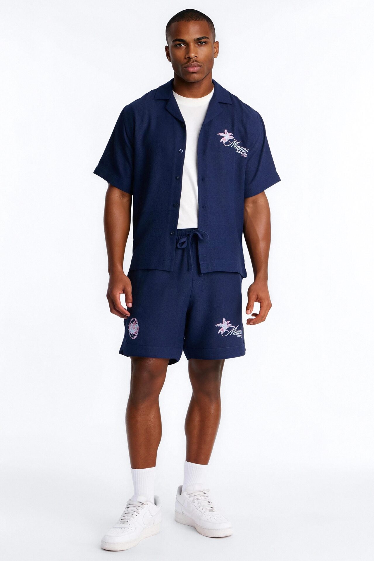 Miami Beach Club Button Up Shirt - Navy