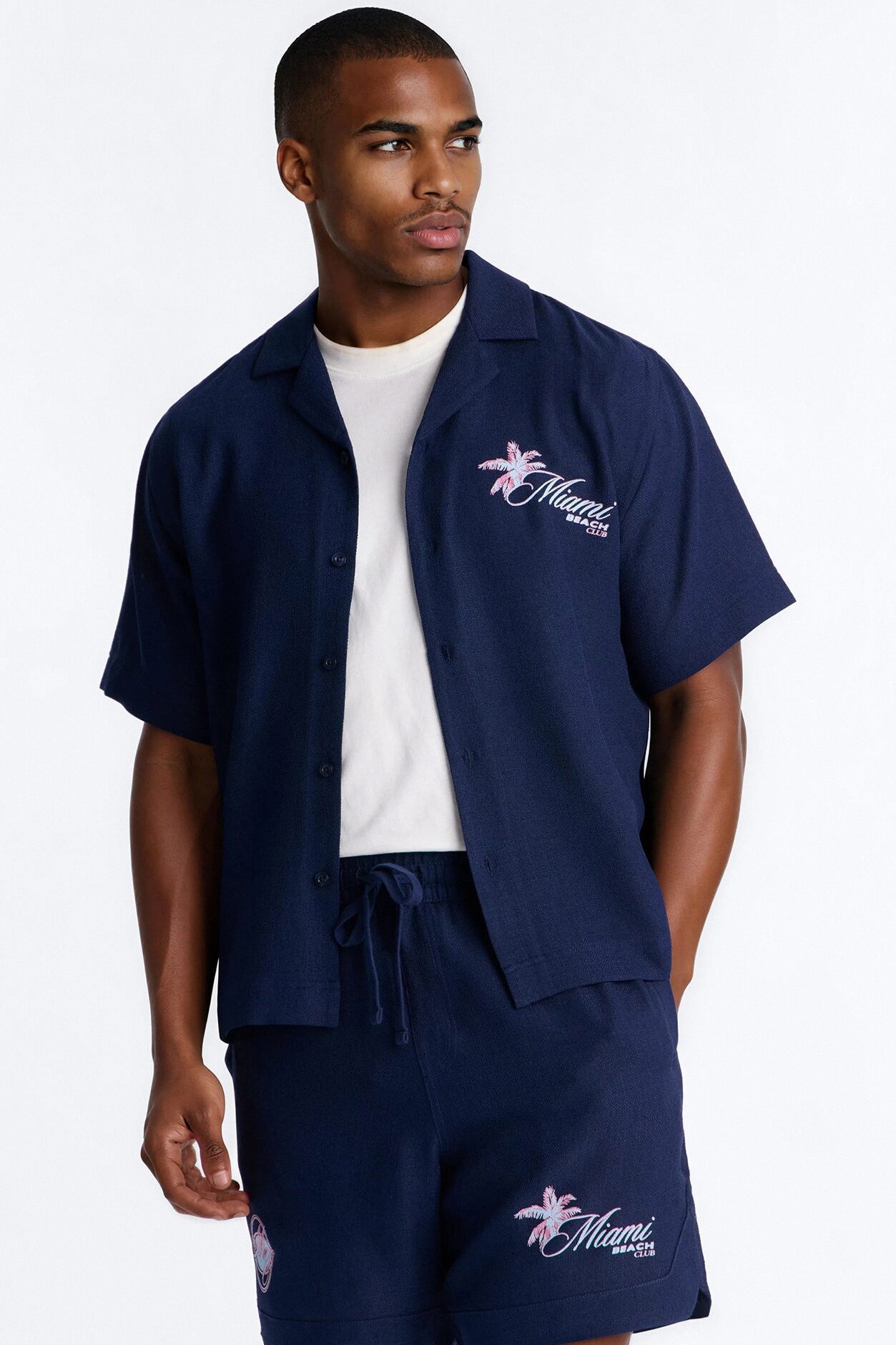 Miami Beach Club Button Up Shirt - Navy